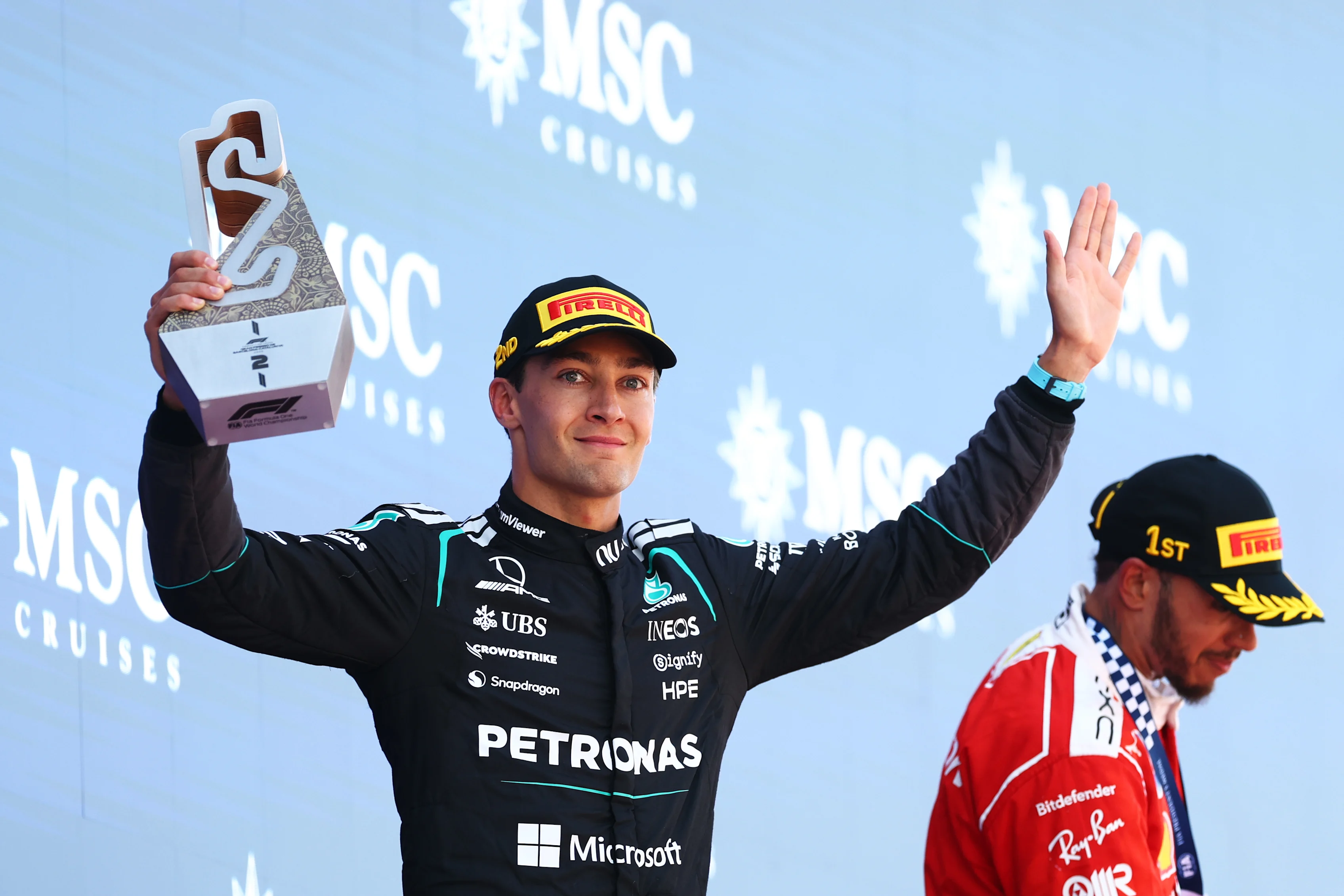 BARCELONA, SPAIN - JUNE 14: Second placed George Russell of Great Britain and Mercedes AMG Petronas