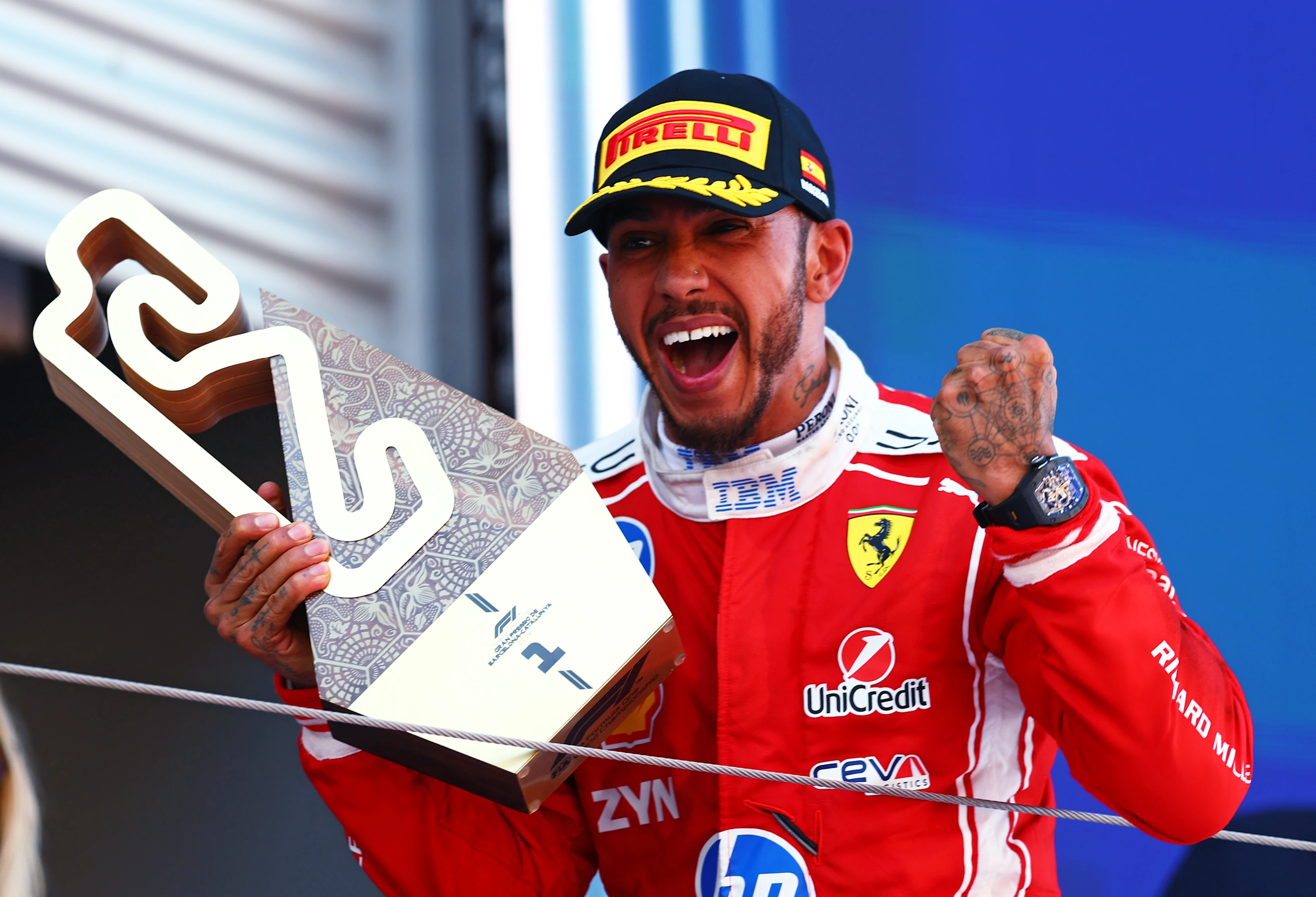 BARCELONA, SPAIN - JUNE 14: Race winner Lewis Hamilton of Great Britain and Scuderia Ferrari