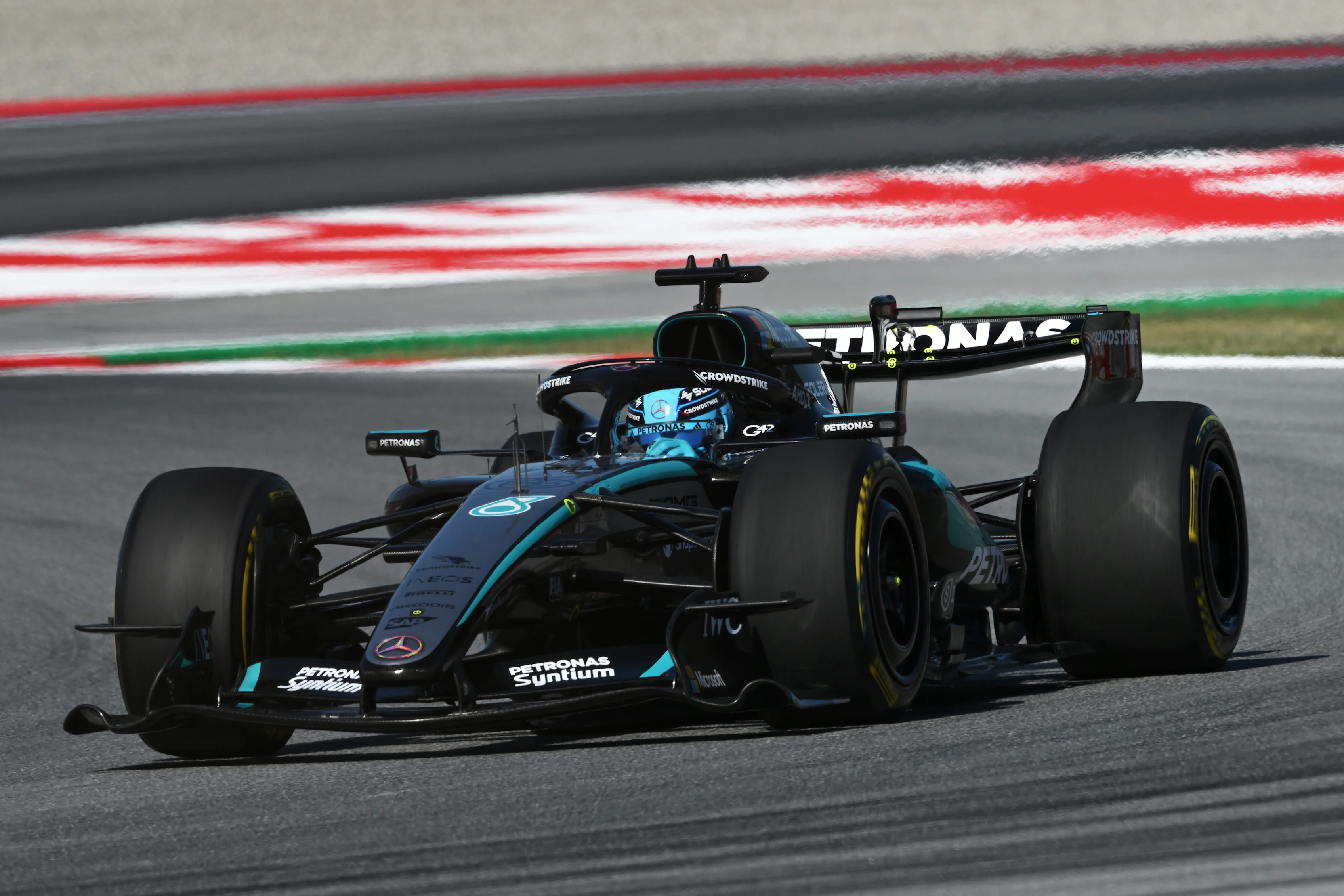 BARCELONA, SPAIN - JUNE 12: George Russell of Great Britain driving the (63) Mercedes AMG Petronas