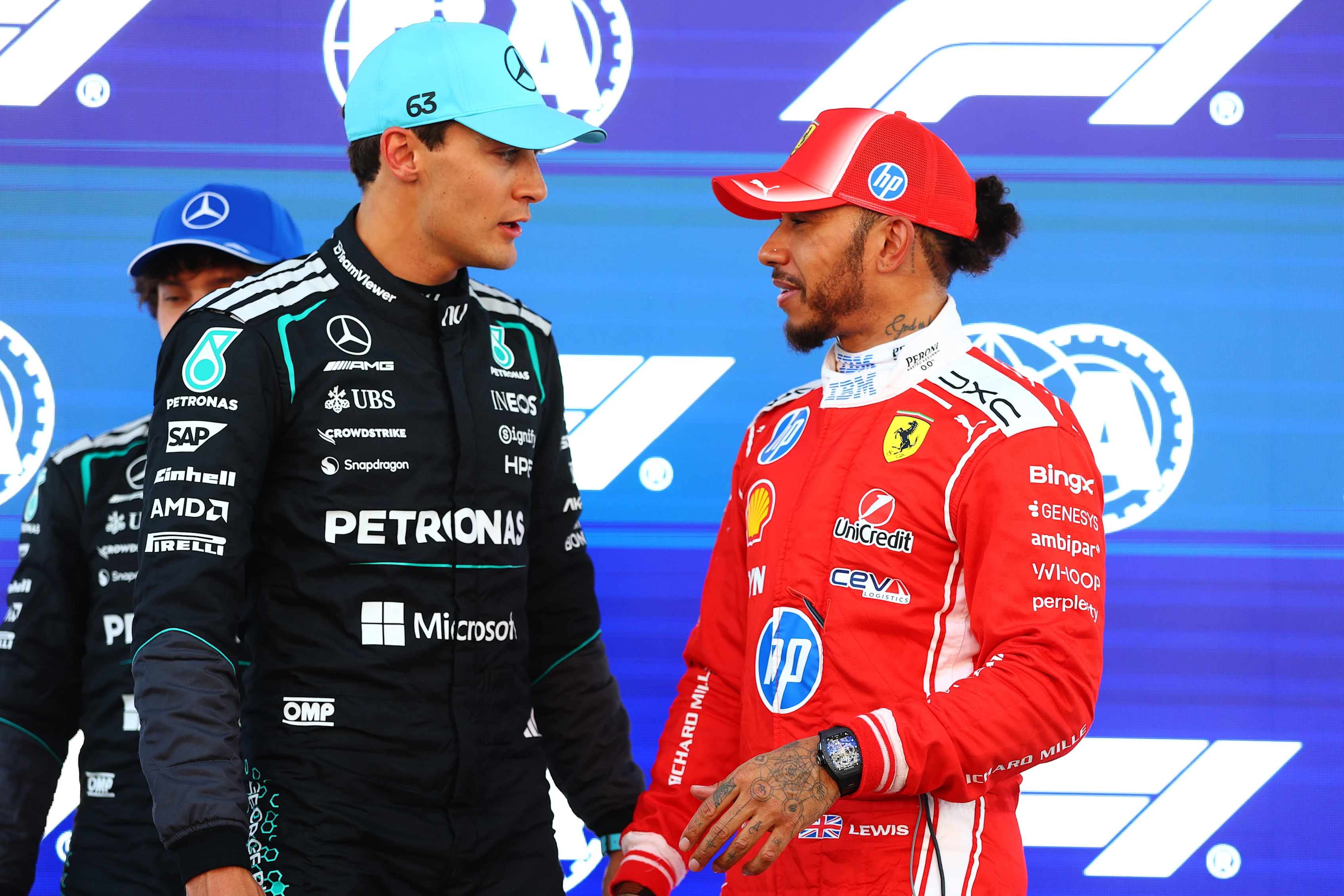 BARCELONA, SPAIN - JUNE 13: Pole position qualifier George Russell of Great Britain and Mercedes