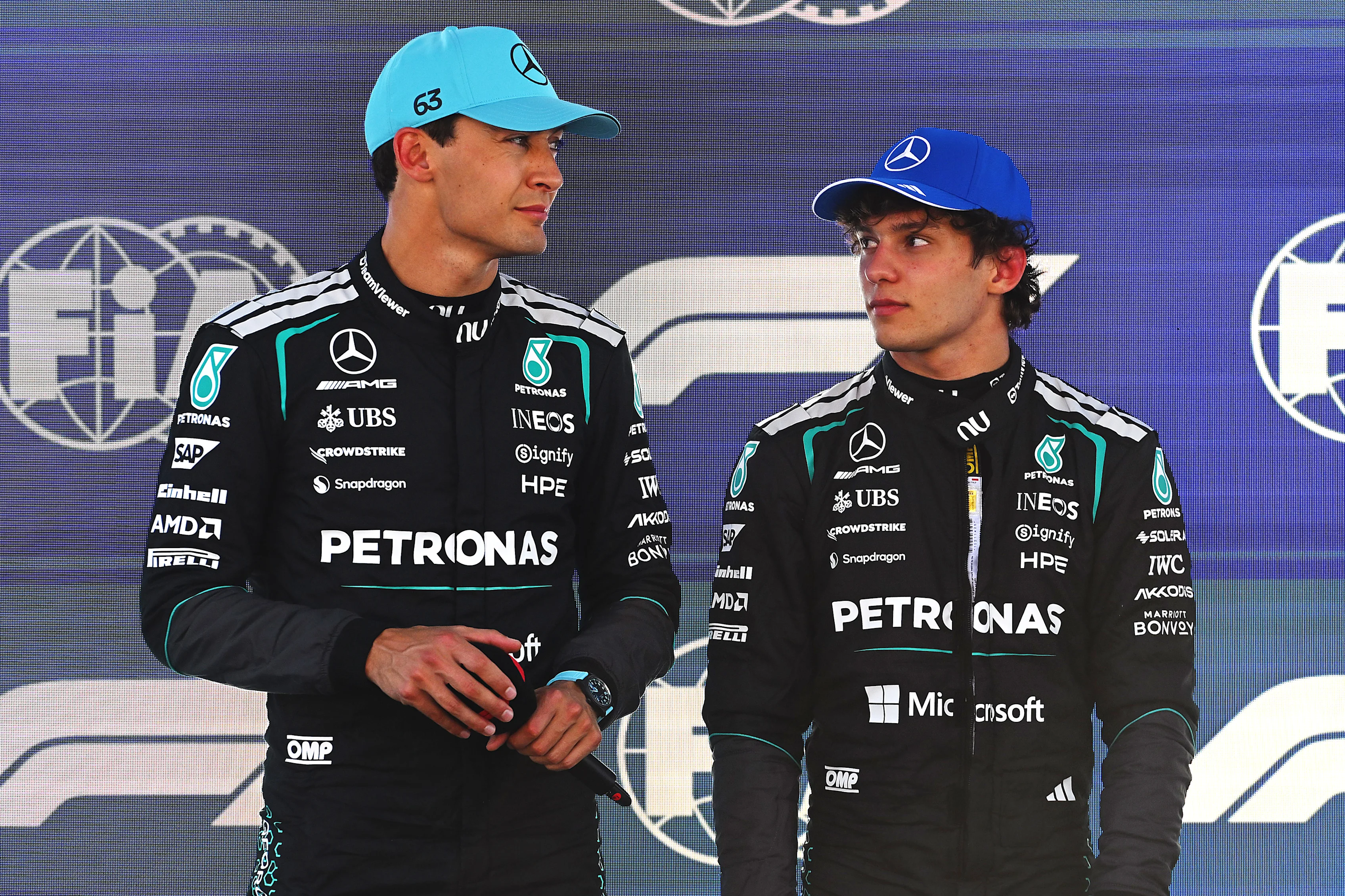 BARCELONA, SPAIN - JUNE 13: Pole position qualifier George Russell of Great Britain and Mercedes