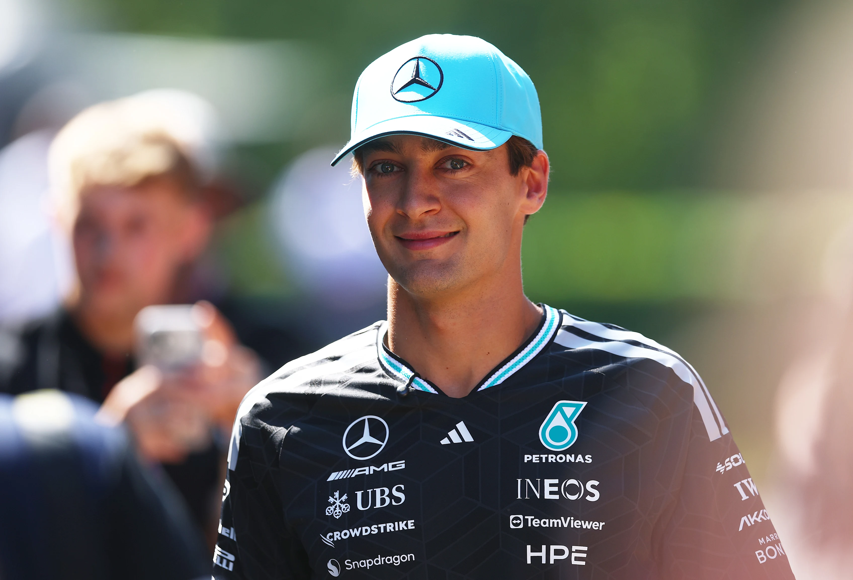 SPA, BELGIUM - JULY 16: George Russell of Great Britain and Mercedes AMG Petronas F1 Team arrives