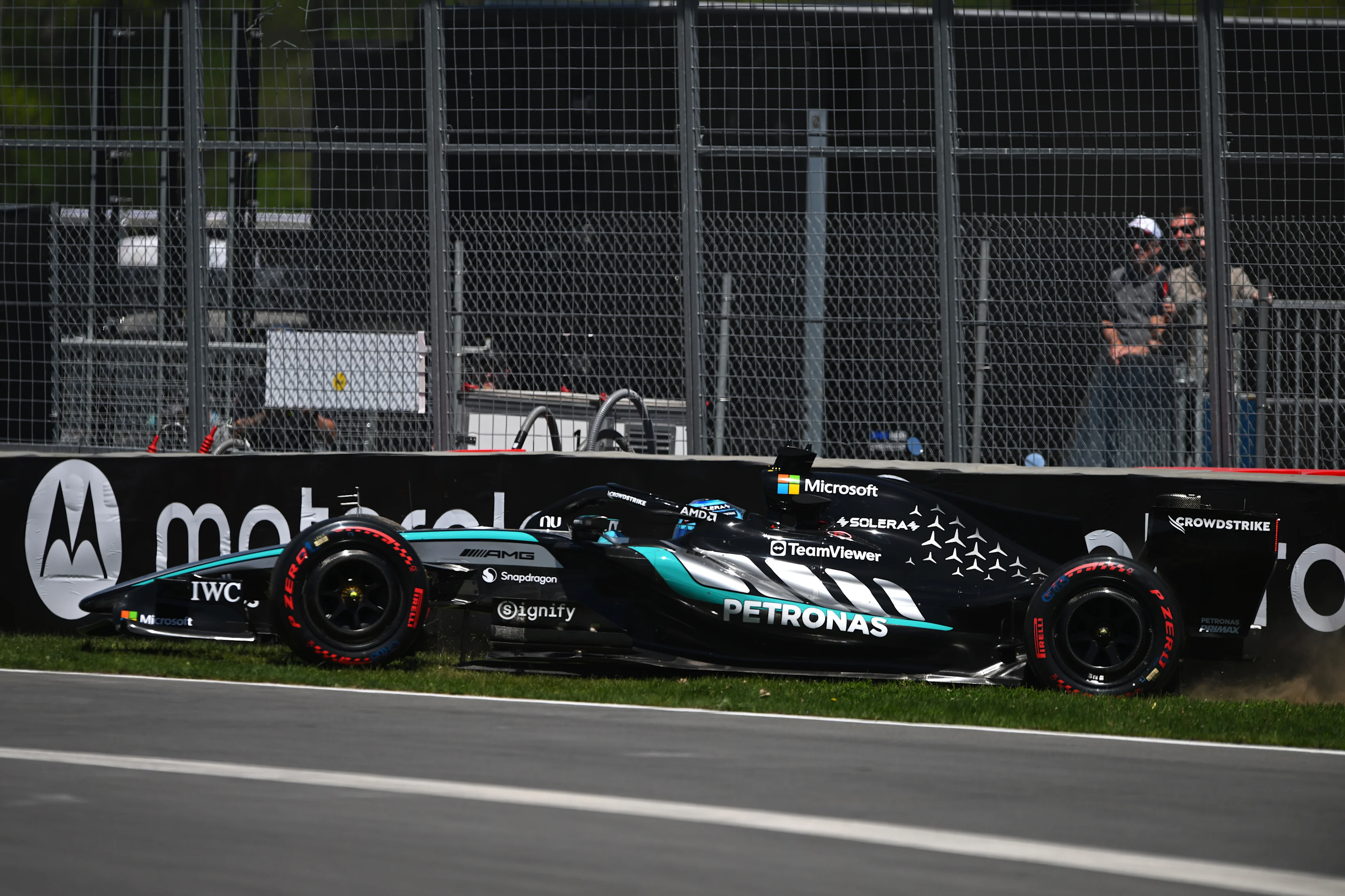 MONTREAL, QUEBEC - MAY 22: George Russell of Great Britain driving the (63) Mercedes AMG Petronas