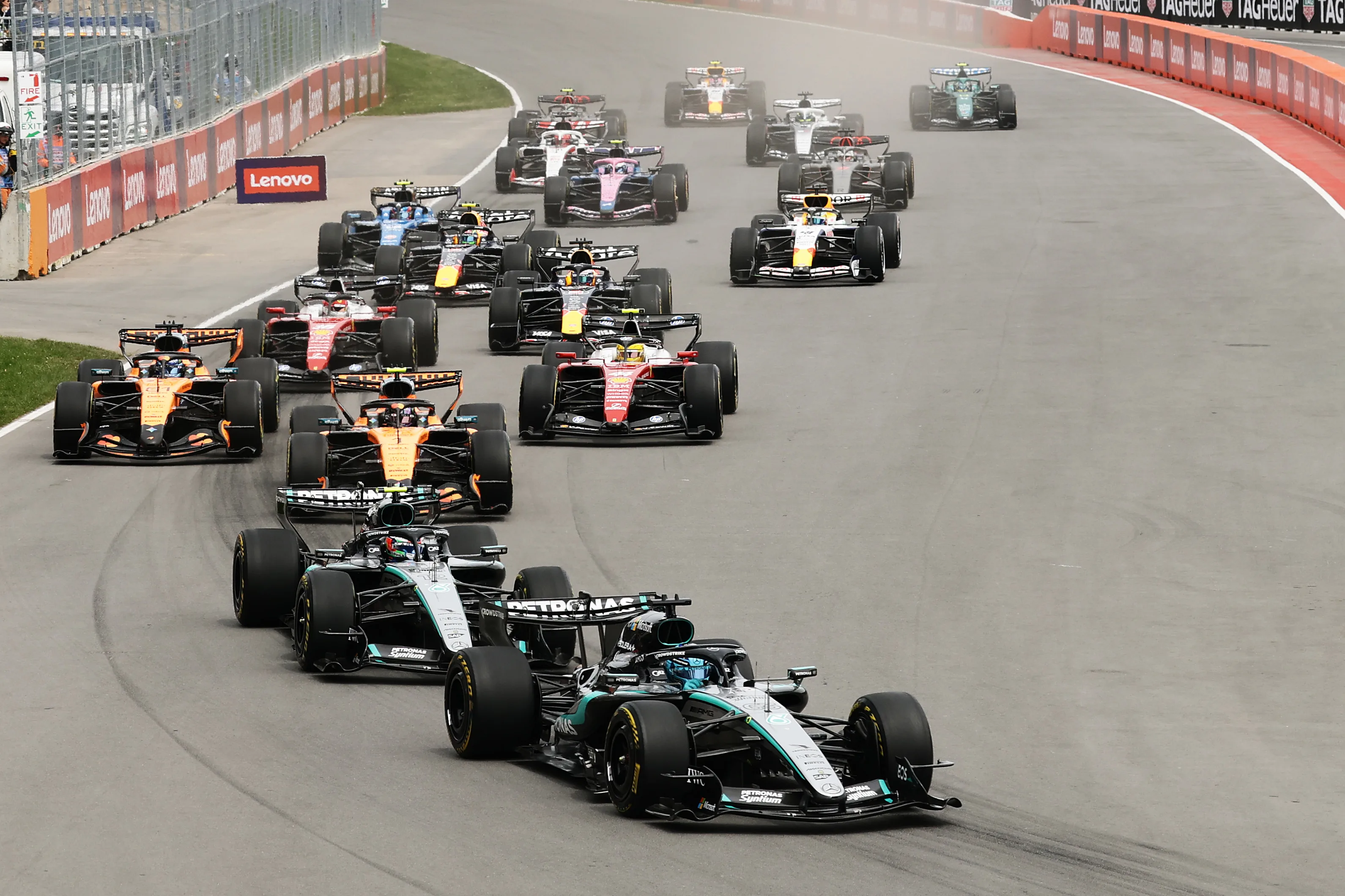 MONTREAL, QUEBEC - MAY 23: George Russell of Great Britain driving the (63) Mercedes AMG Petronas