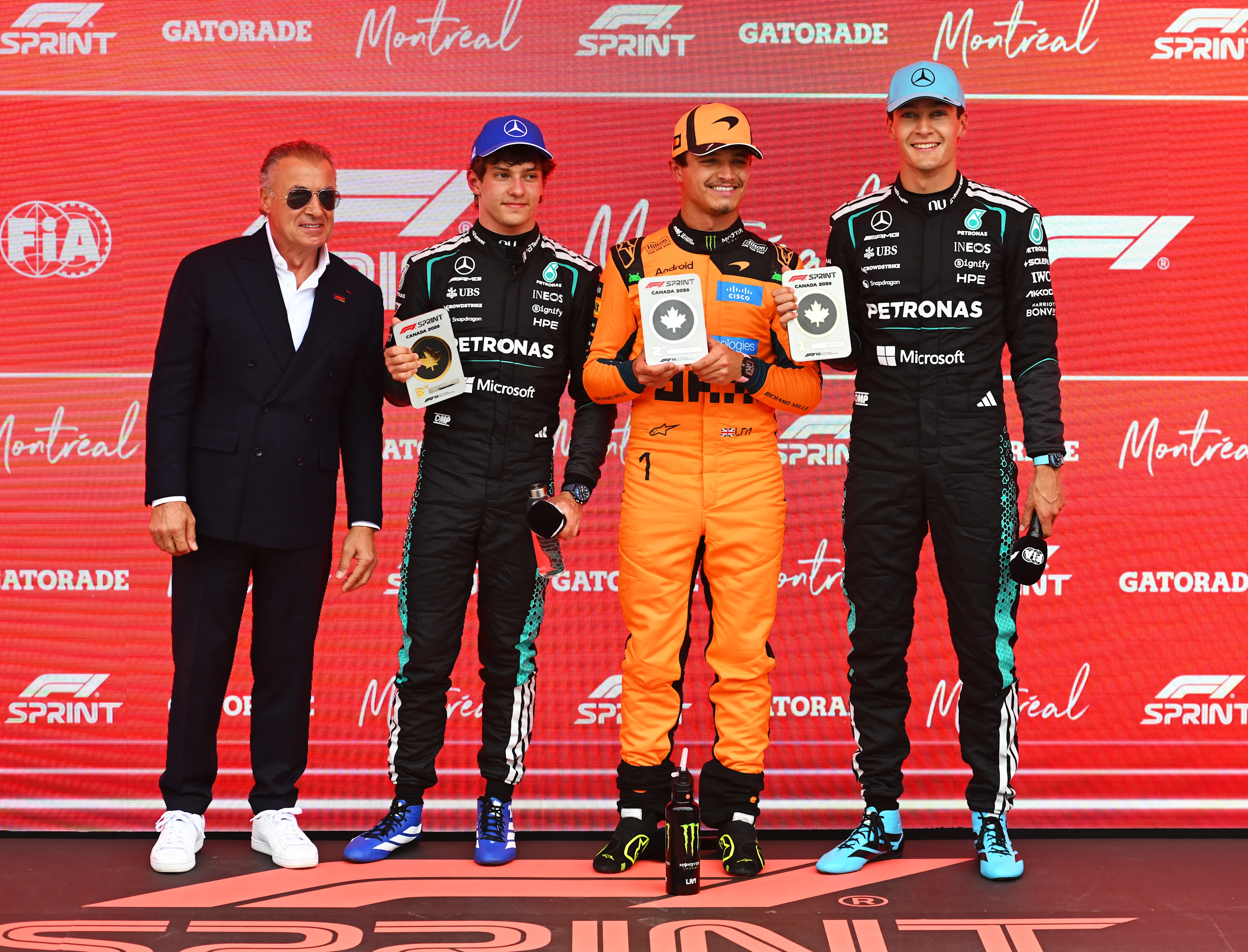 MONTREAL, QUEBEC - MAY 23: Sprint winner George Russell of Great Britain and Mercedes AMG Petronas