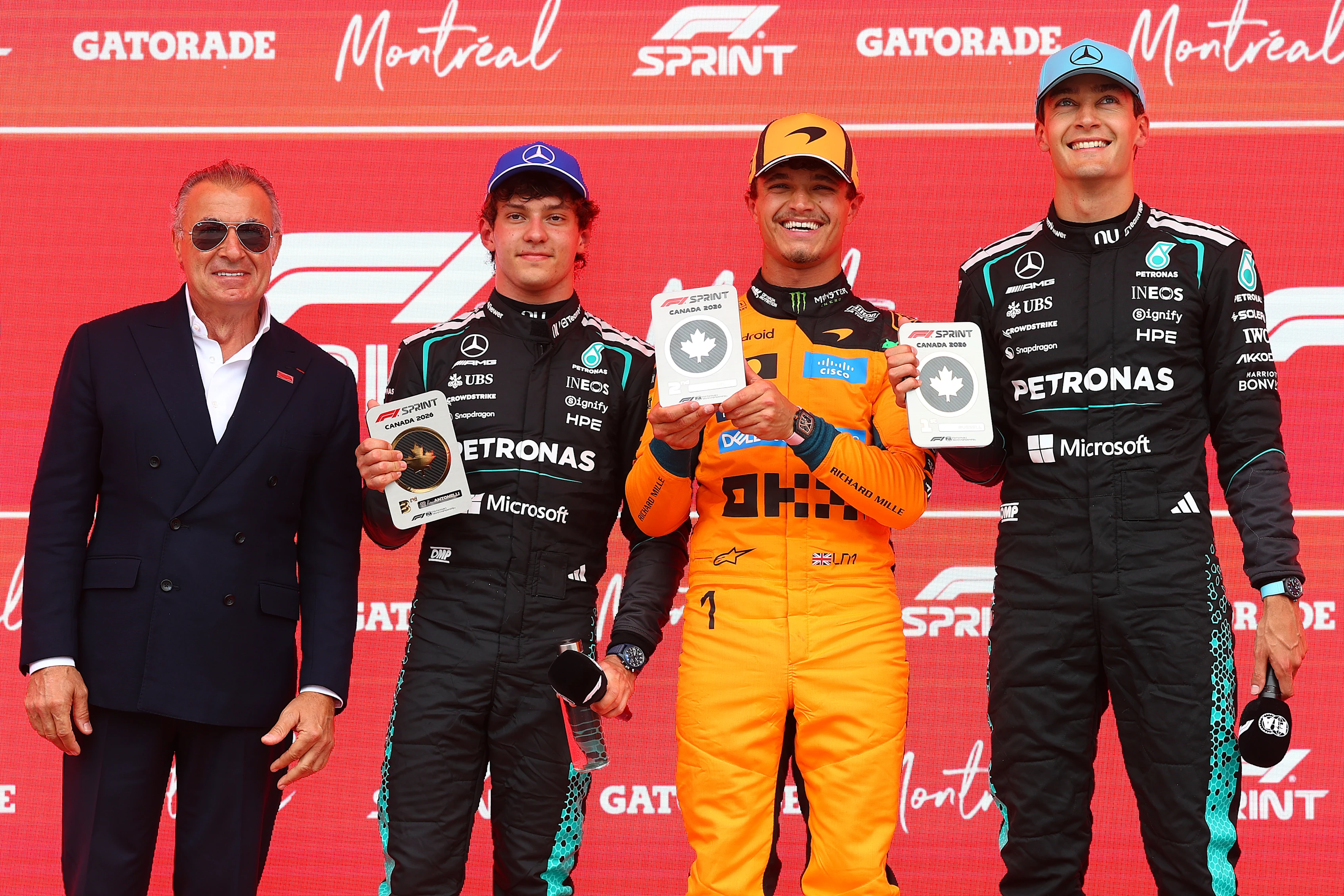 MONTREAL, QUEBEC - MAY 23: Sprint winner George Russell of Great Britain and Mercedes AMG Petronas