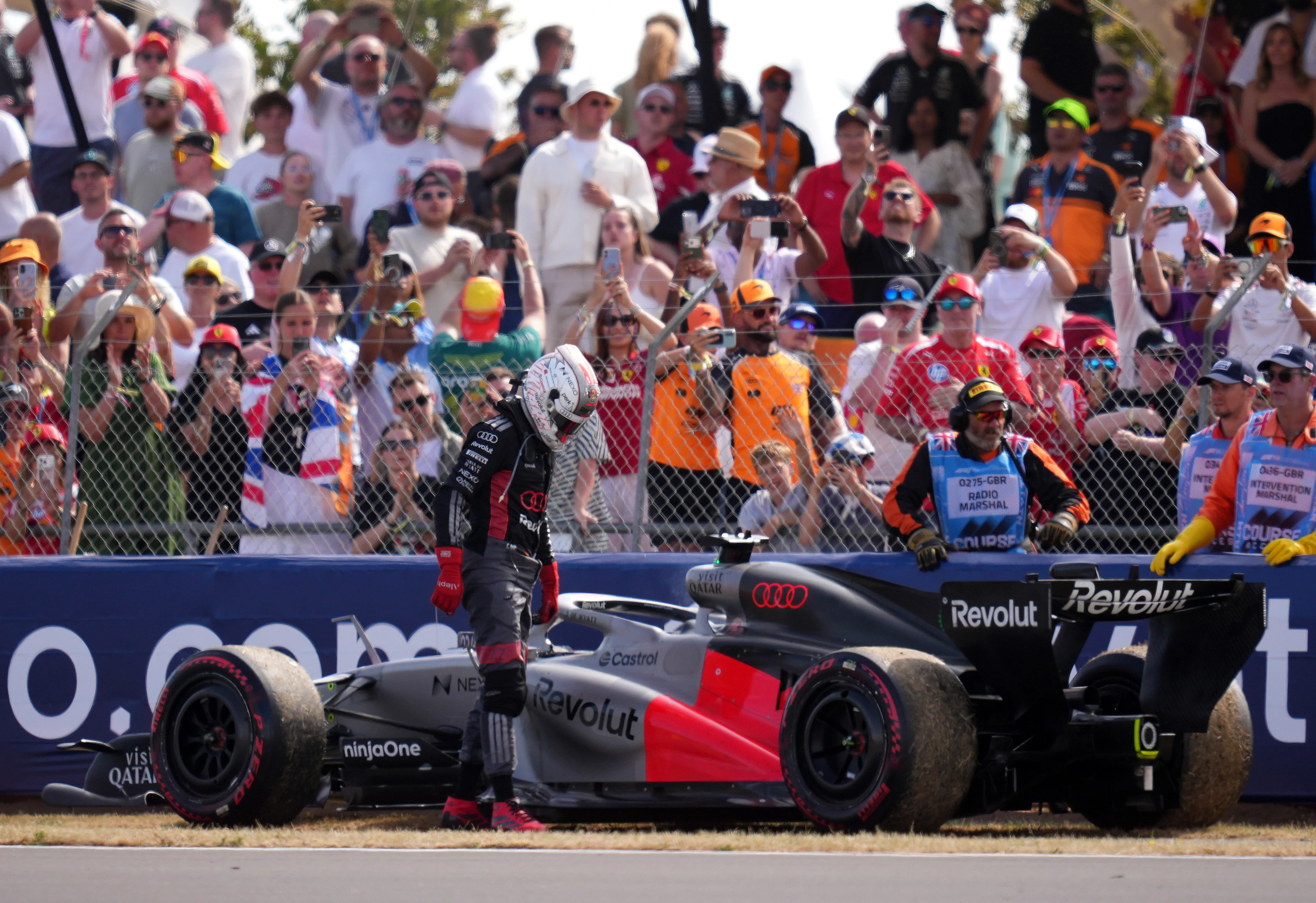 NORTHAMPTON, ENGLAND - JULY 05: Nico Hulkenberg of Germany and Audi F1 Team retires from the race