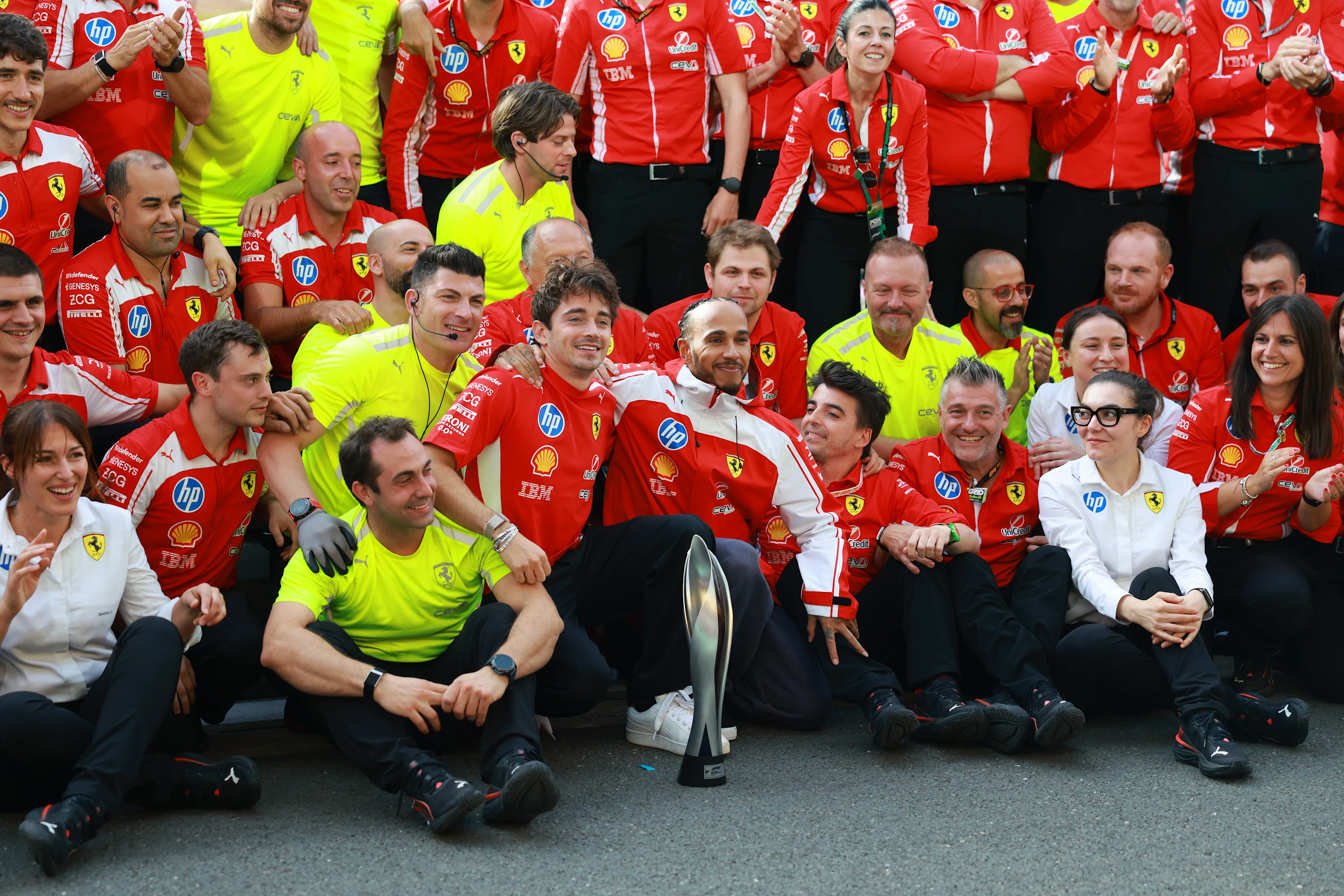 NORTHAMPTON, ENGLAND - JULY 05: Race winner Charles Leclerc of Monaco and Scuderia Ferrari Third