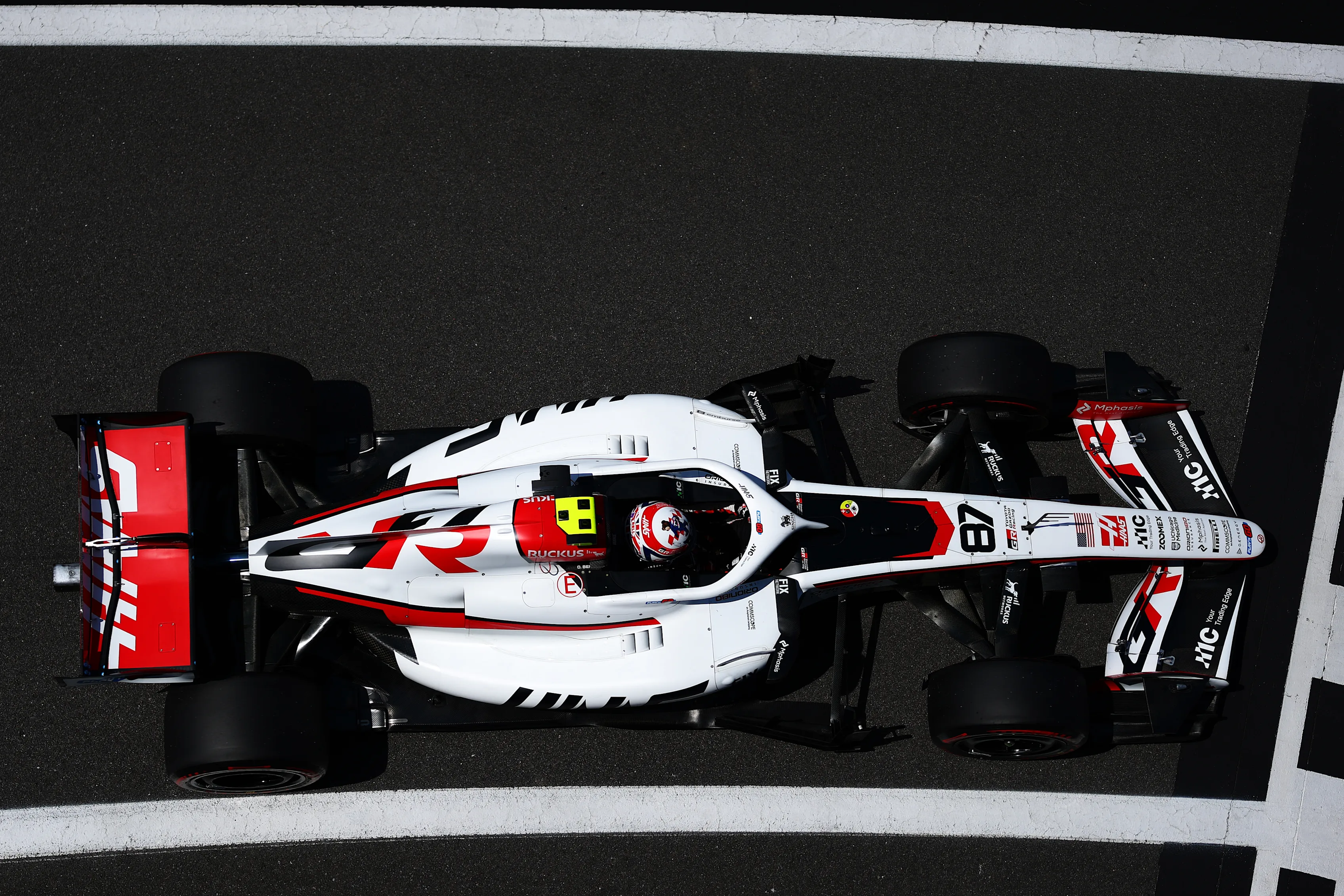 NORTHAMPTON, ENGLAND - JULY 03: Oliver Bearman of Great Britain driving the (87) Haas F1 VF-26
