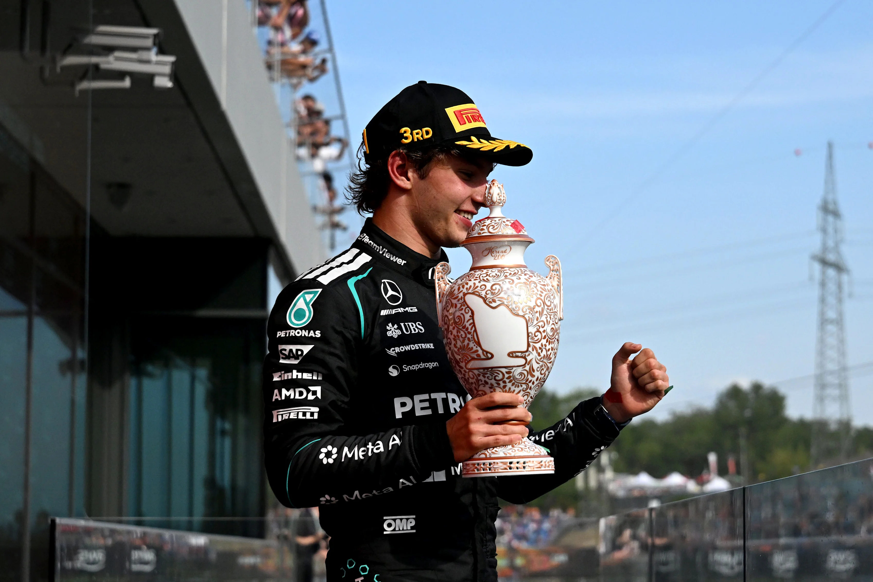 BUDAPEST, HUNGARY - JULY 26: Third placed Andrea Kimi Antonelli of Italy and Mercedes AMG Petronas