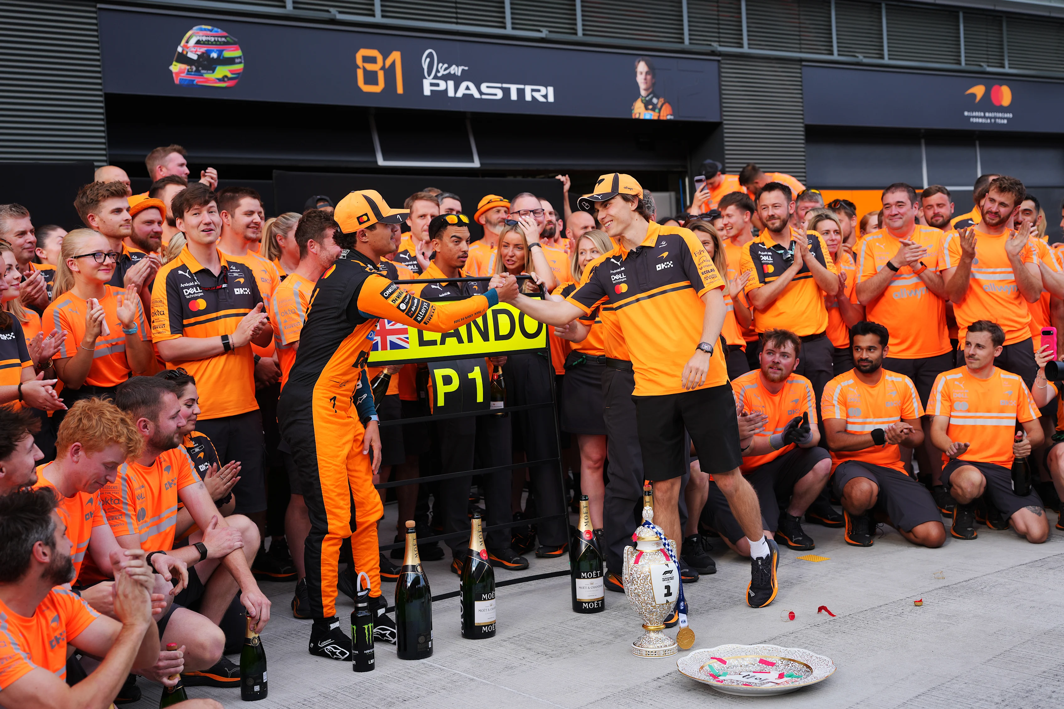 BUDAPEST, HUNGARY - JULY 26: Race winner Lando Norris of Great Britain and McLaren Oscar Piastri of