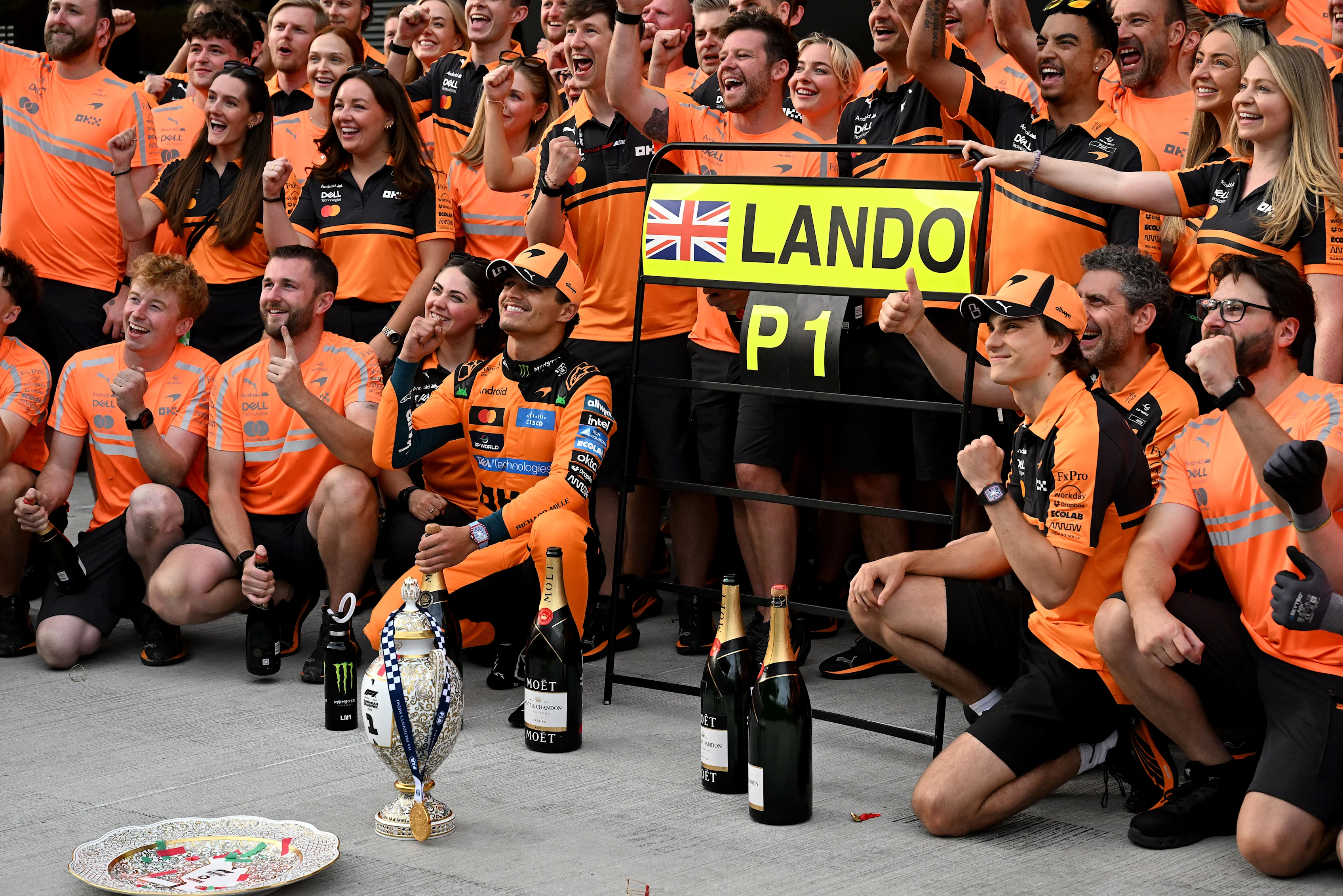 BUDAPEST, HUNGARY - JULY 26: Race winner Lando Norris of Great Britain and McLaren Andrea Stella,