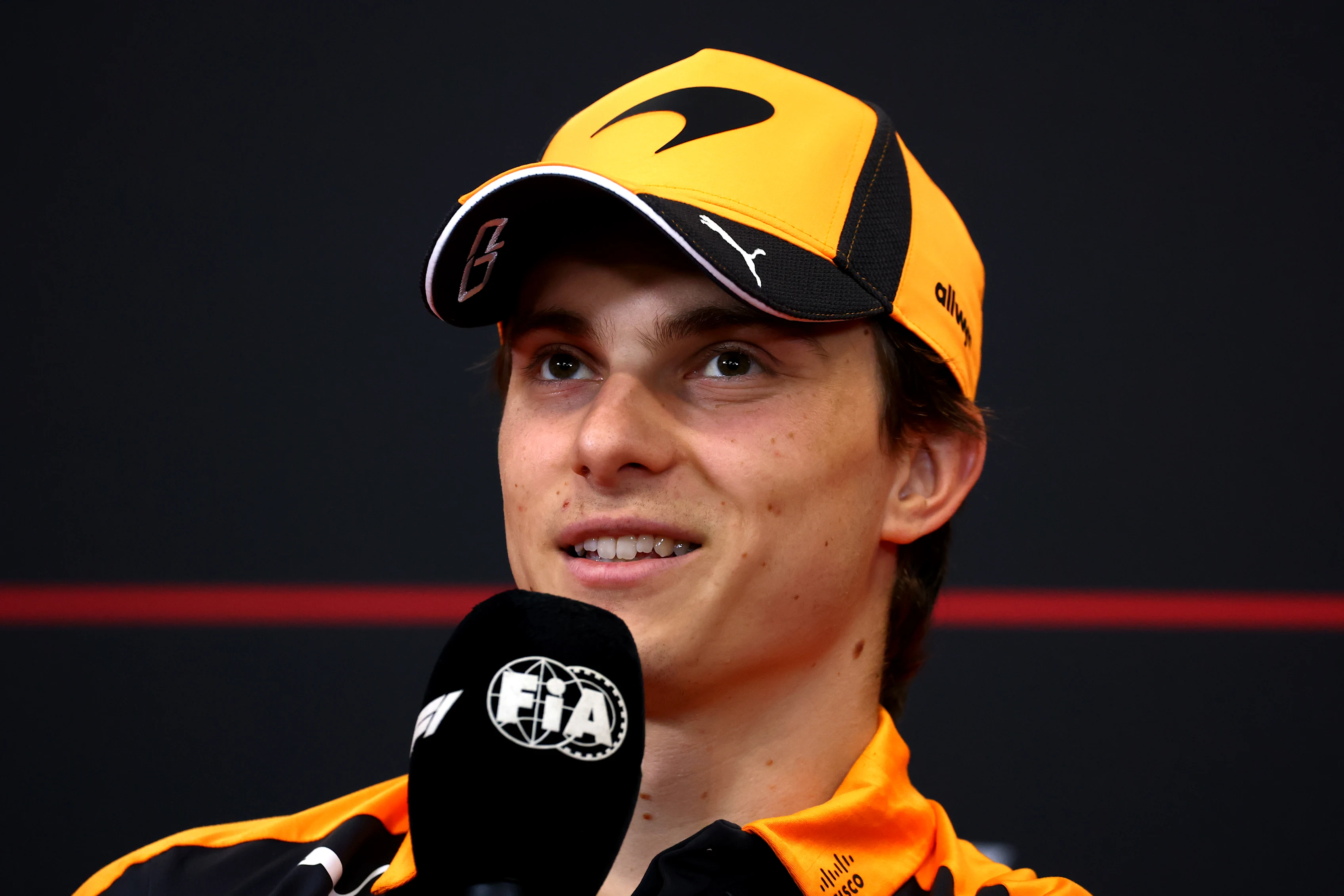 BUDAPEST, HUNGARY - JULY 23: Oscar Piastri of Australia and McLaren speaks in the Drivers Press