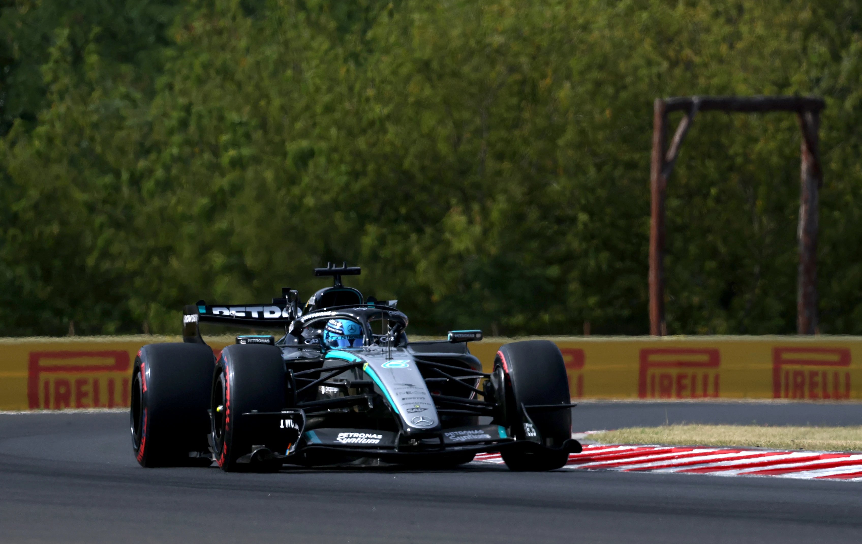BUDAPEST, HUNGARY - JULY 25: George Russell of Great Britain driving the (63) Mercedes AMG Petronas