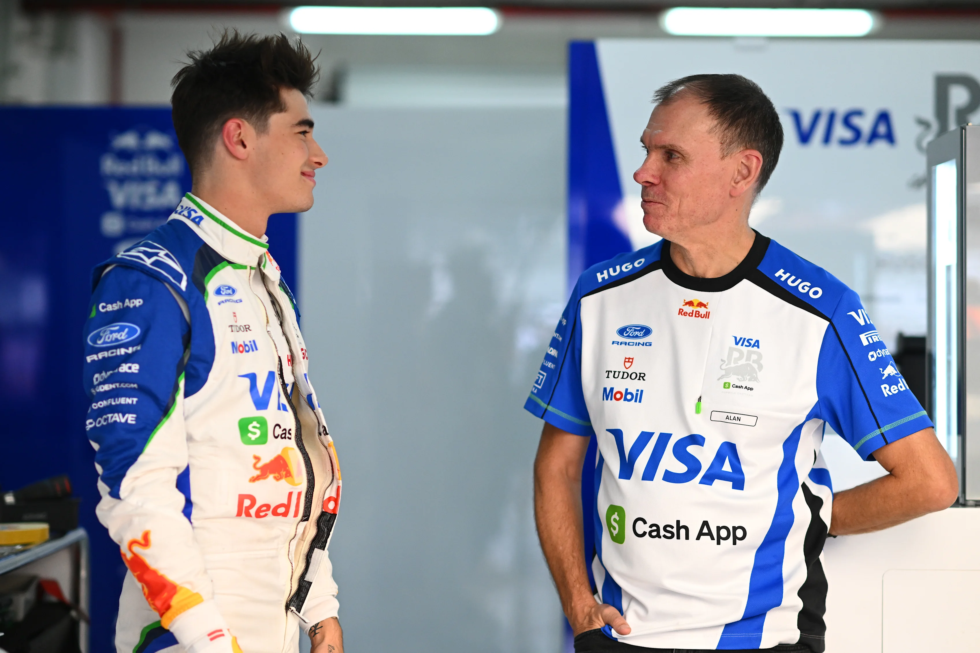 MEXICO CITY, MEXICO - OCTOBER 29: Nikola Tsolov of Bulgaria and Visa Cash App Racing Bulls talks