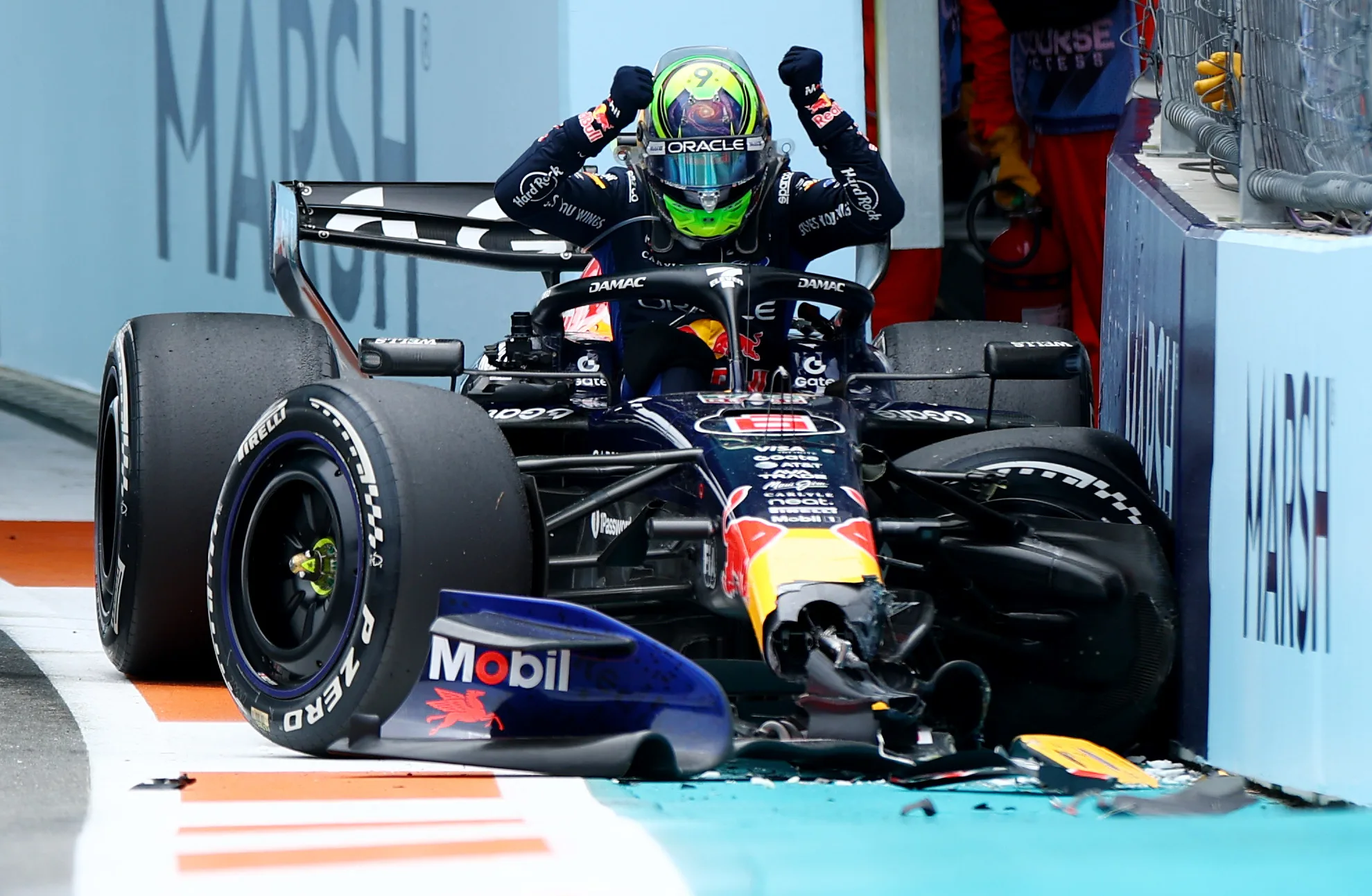 MIAMI, FLORIDA - MAY 03: Isack Hadjar of France and Oracle Red Bull Racing climbs out of his