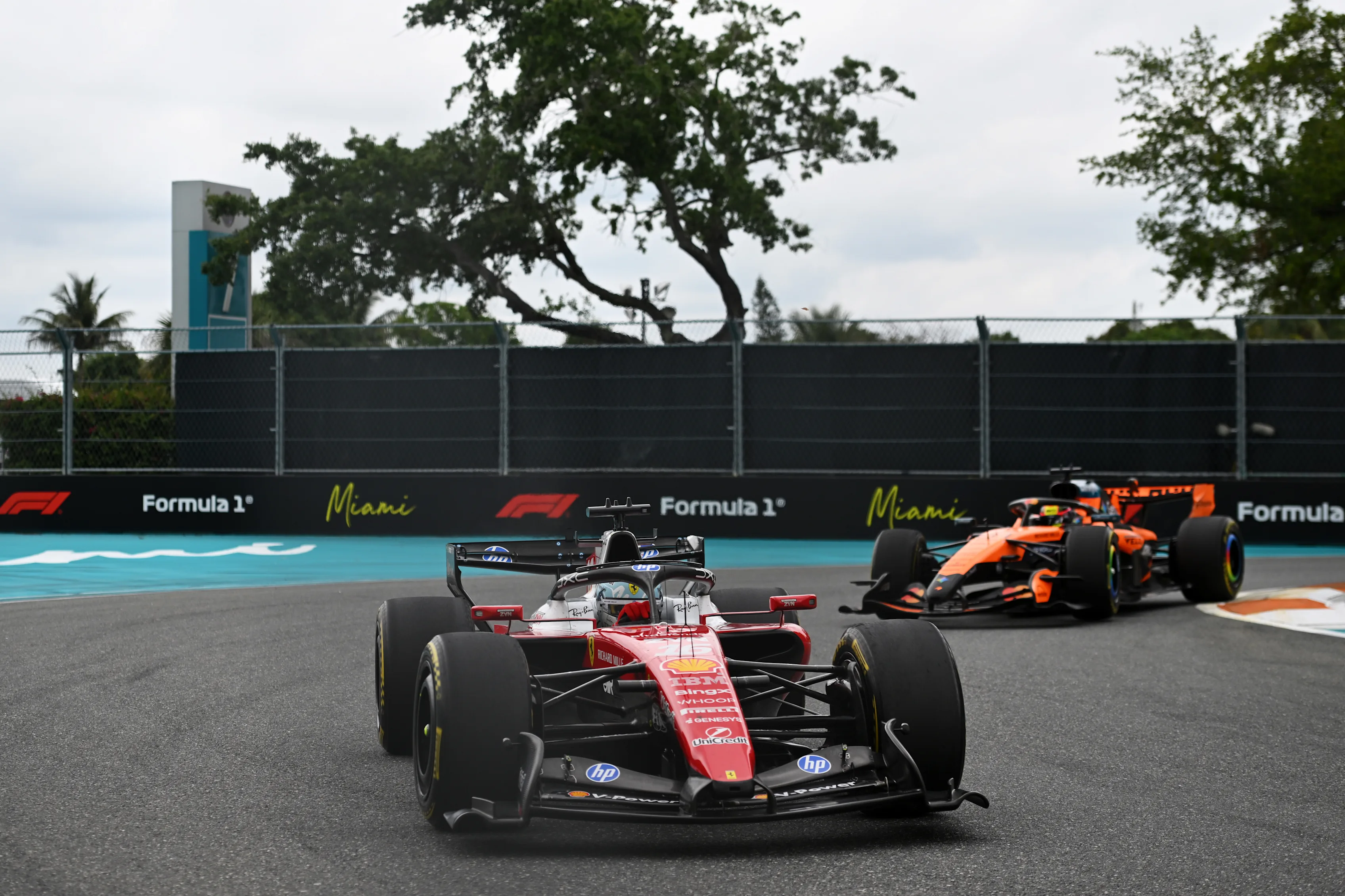 MIAMI, FLORIDA - MAY 03: Charles Leclerc of Monaco driving the (16) Scuderia Ferrari SF-26 leads