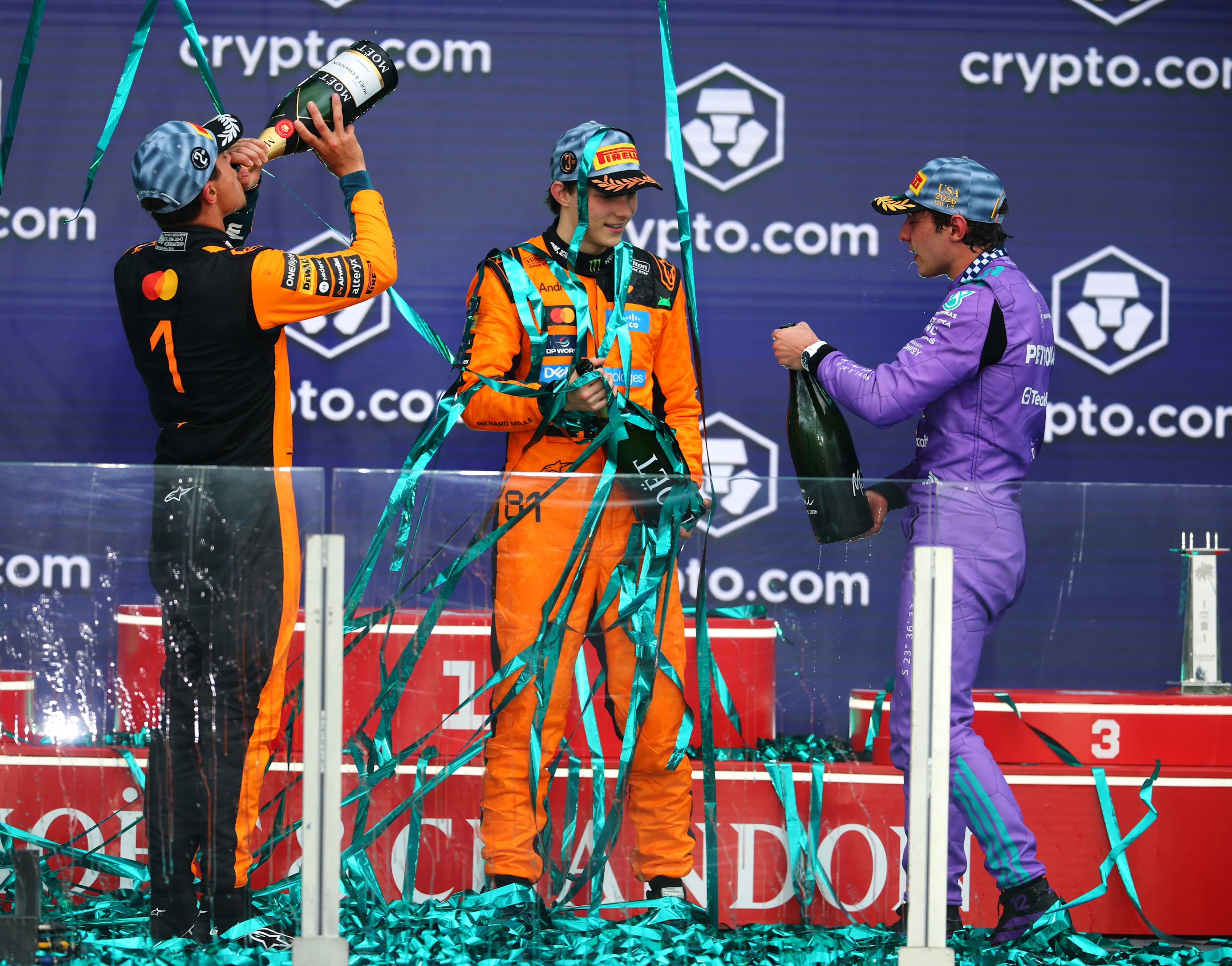 MIAMI, FLORIDA - MAY 03: Race winner Andrea Kimi Antonelli of Italy and Mercedes AMG Petronas F1