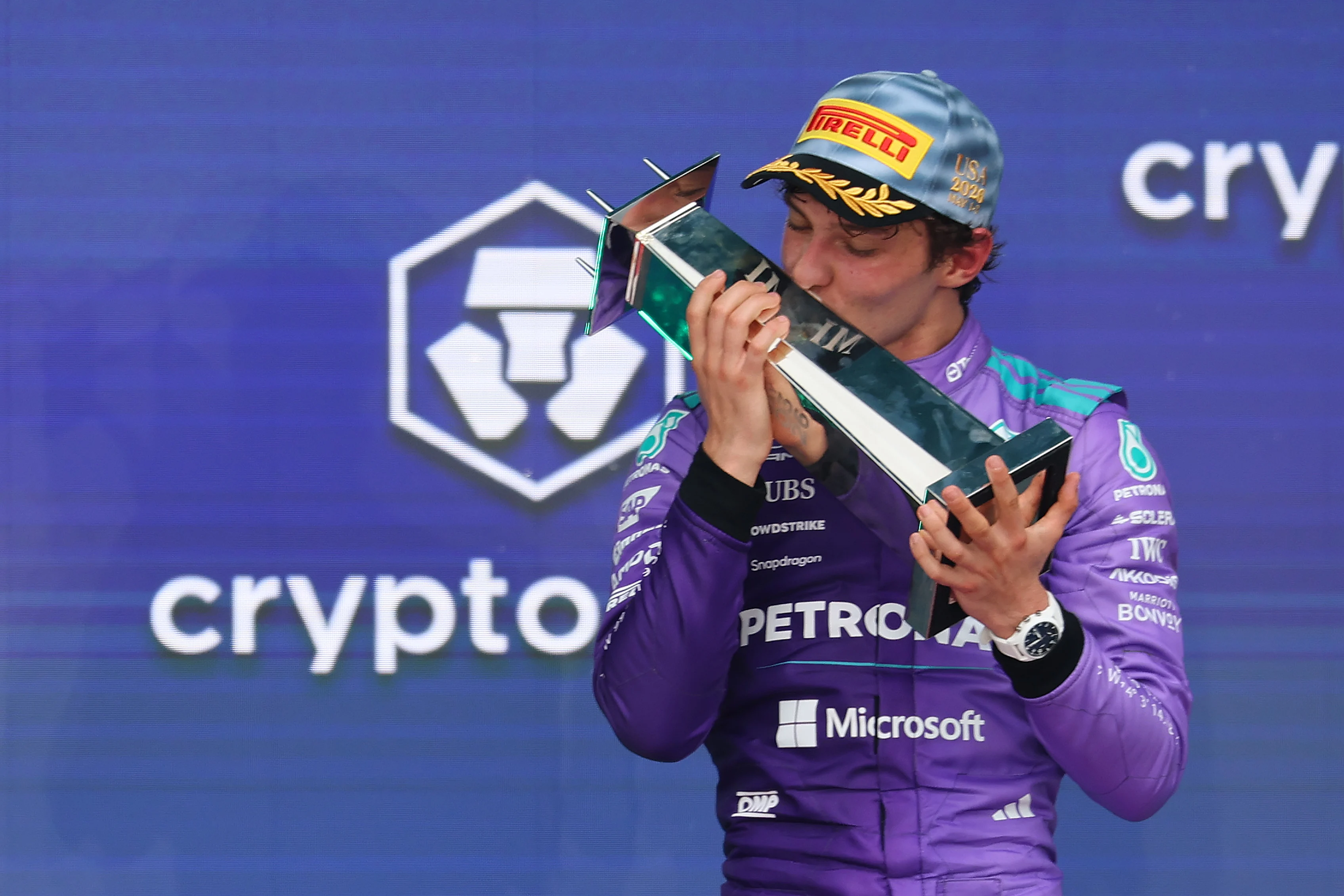 MIAMI, FLORIDA - MAY 03: Race winner Andrea Kimi Antonelli of Italy and Mercedes AMG Petronas F1