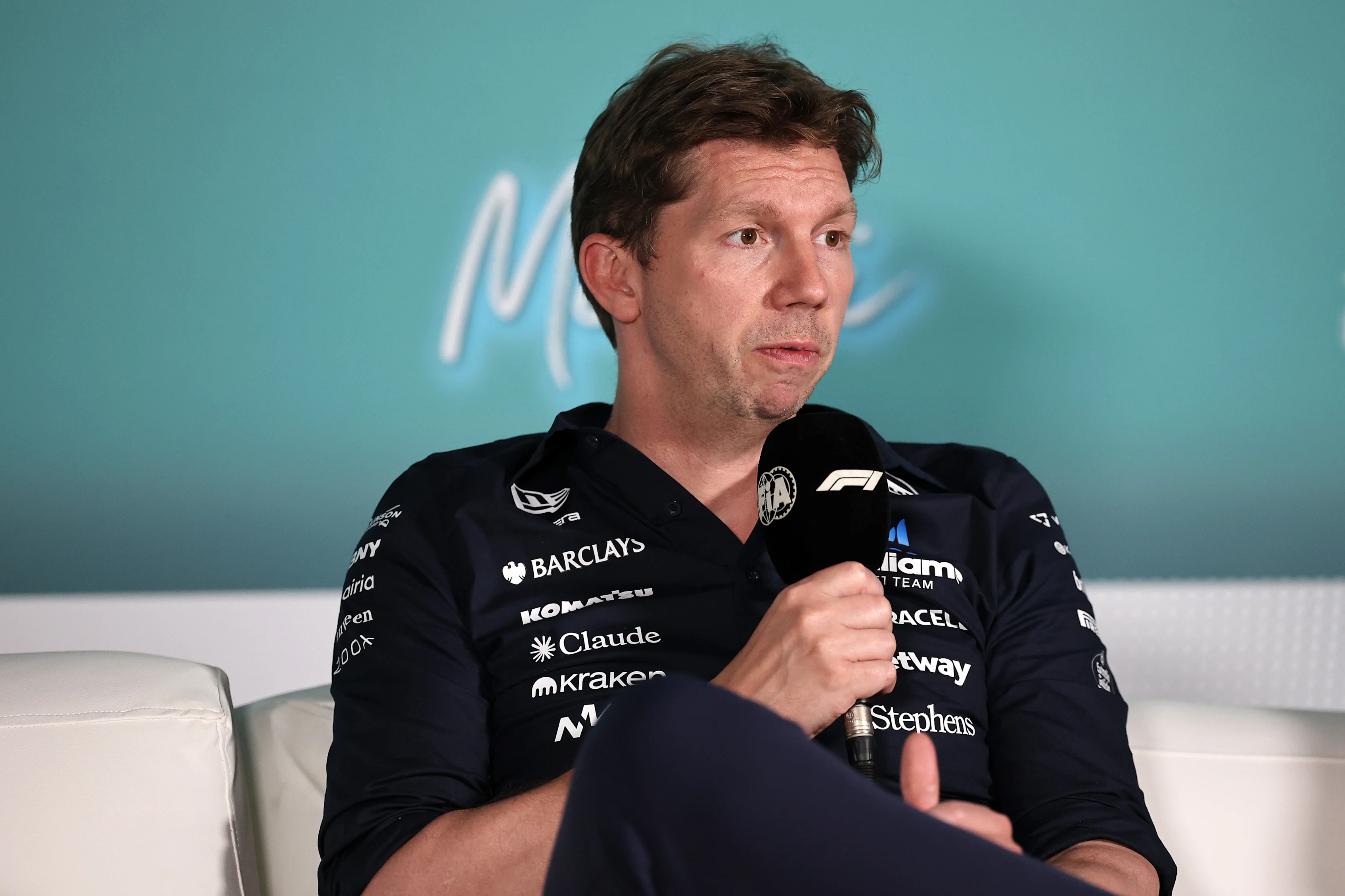 MIAMI, FLORIDA - MAY 01: James Vowles, Team Principal of Williams in the Team Principals Press