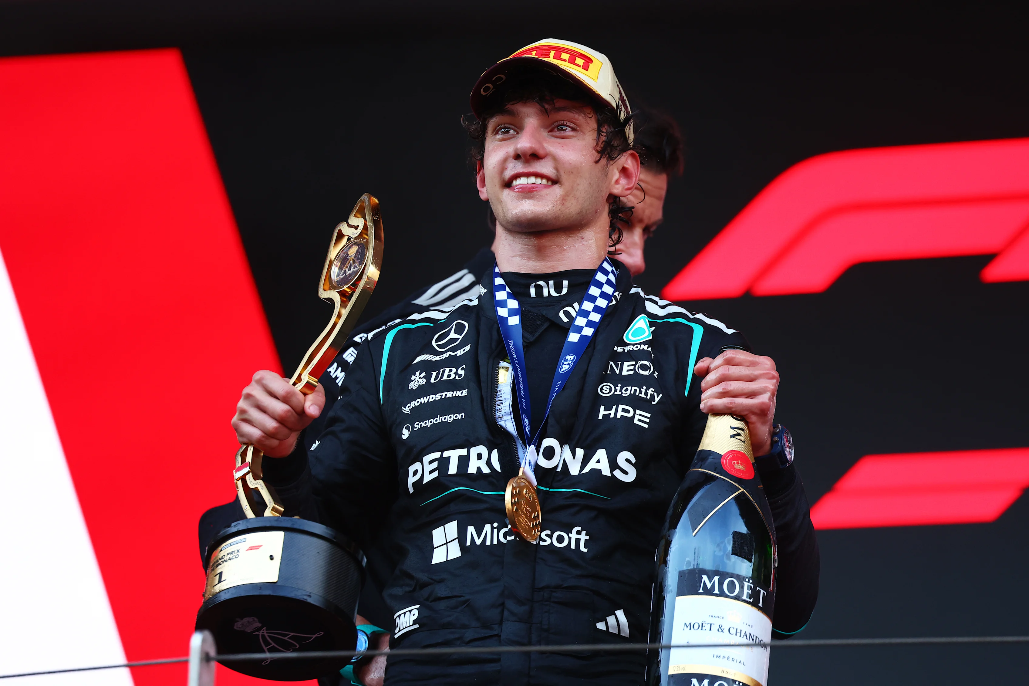 MONTE-CARLO, MONACO - JUNE 07: Race winner Andrea Kimi Antonelli of Italy and Mercedes AMG Petronas