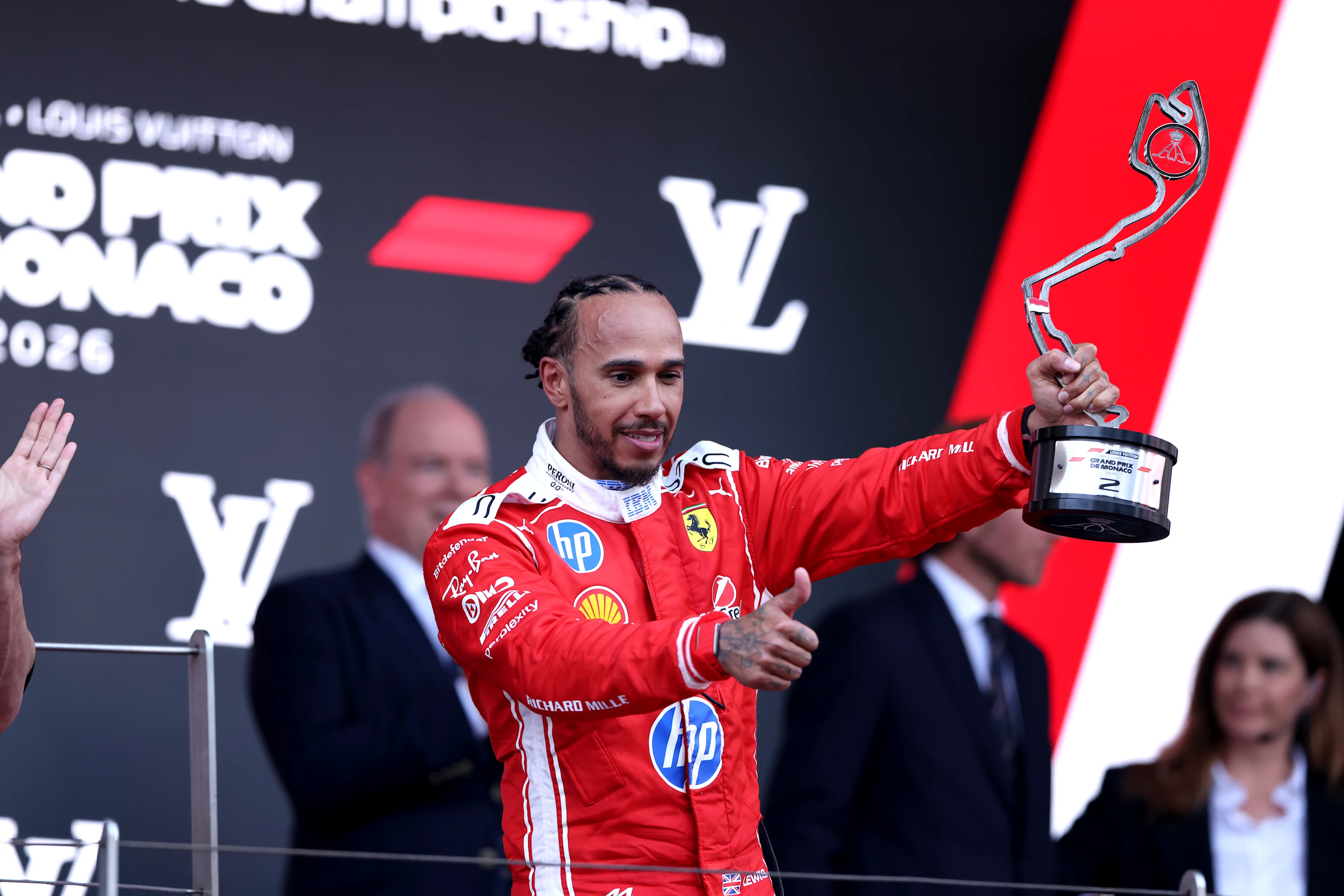 MONTE-CARLO, MONACO - JUNE 07: Second placed Lewis Hamilton of Great Britain and Scuderia Ferrari