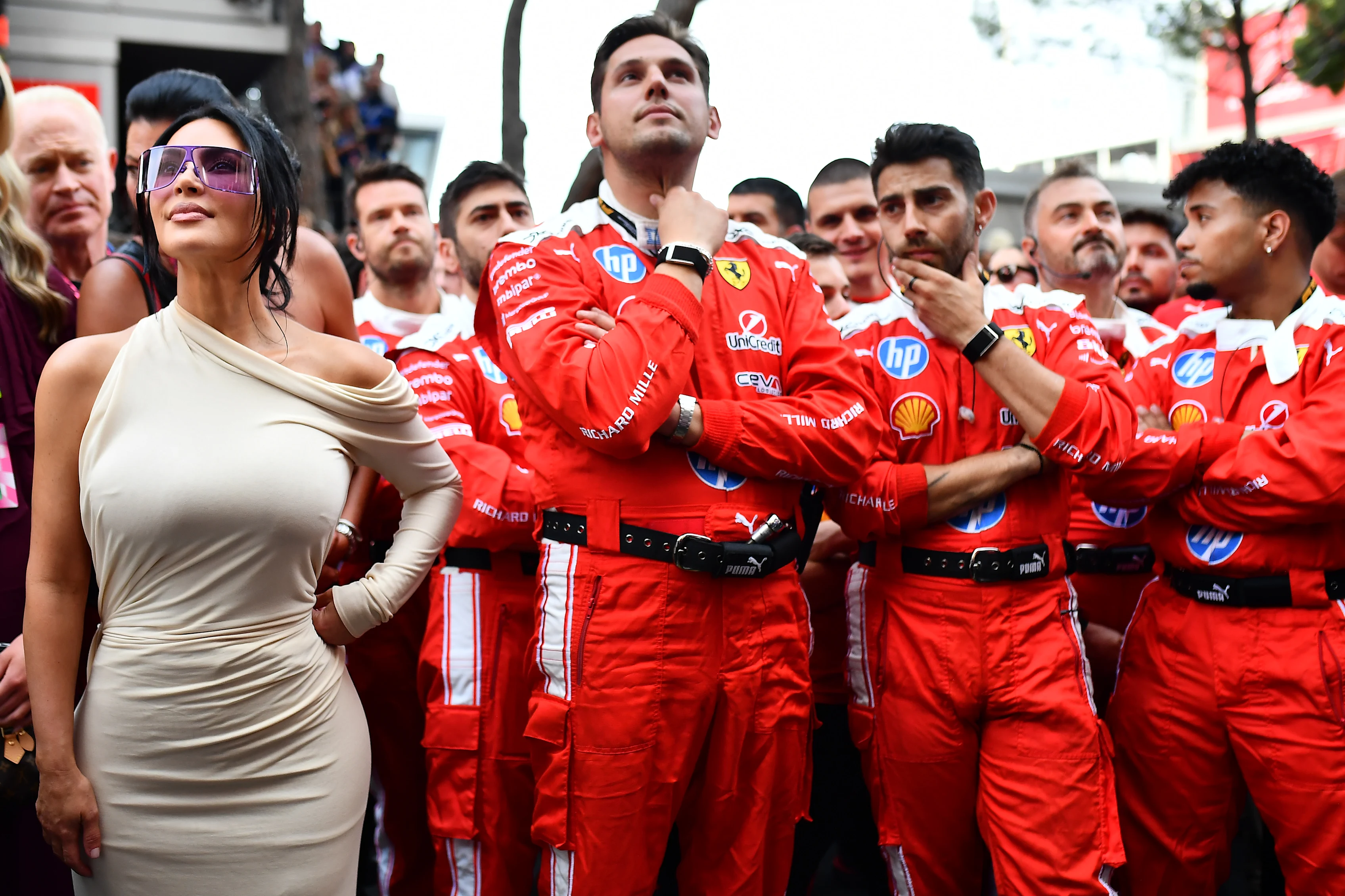 MONTE-CARLO, MONACO - JUNE 07: Kim Kardashian in parc ferme with the Ferrari team during the F1