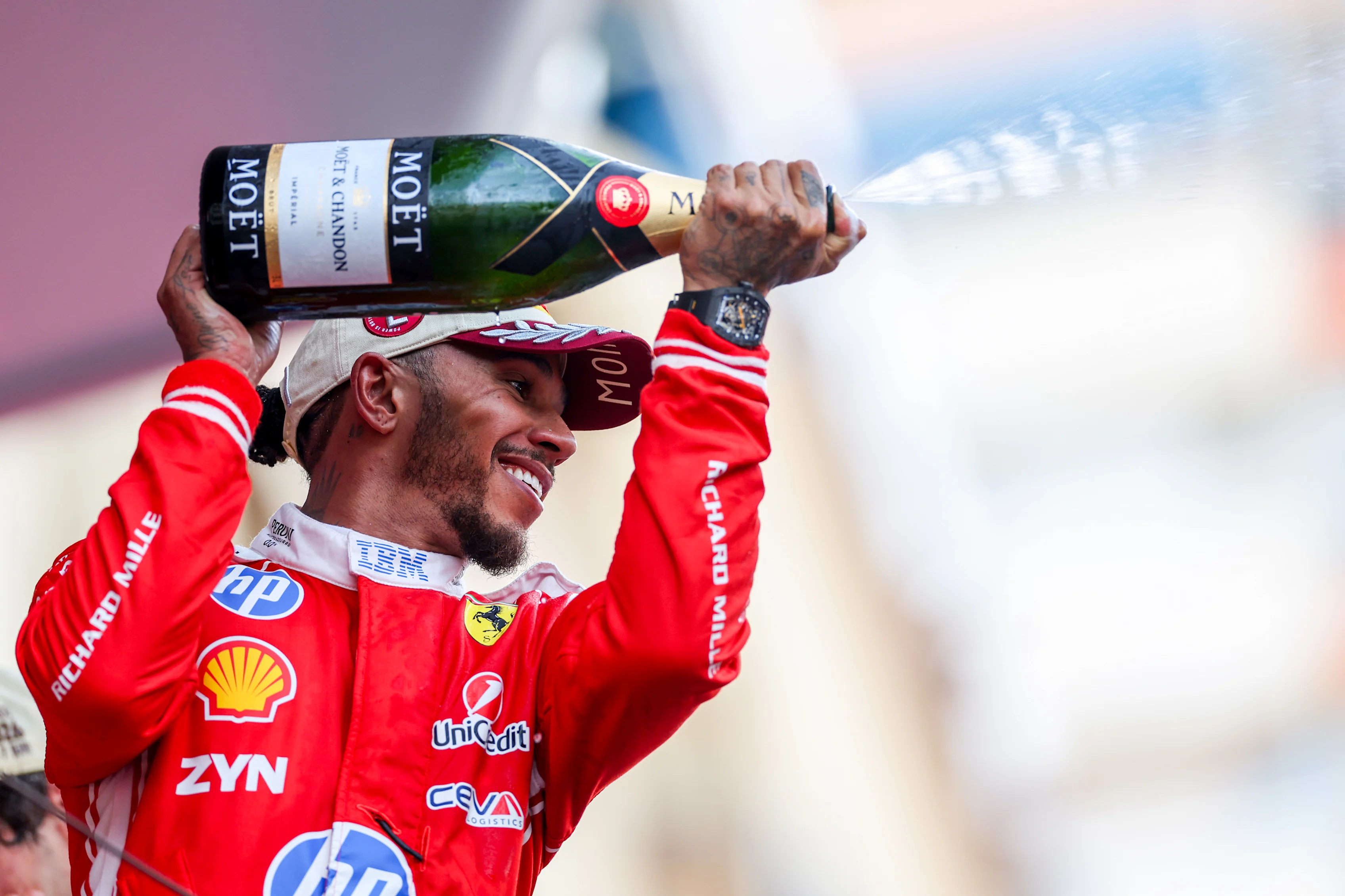MONTE-CARLO, MONACO - JUNE 07: Lewis Hamilton of Great Britain and Scuderia Ferrari celebrates on
