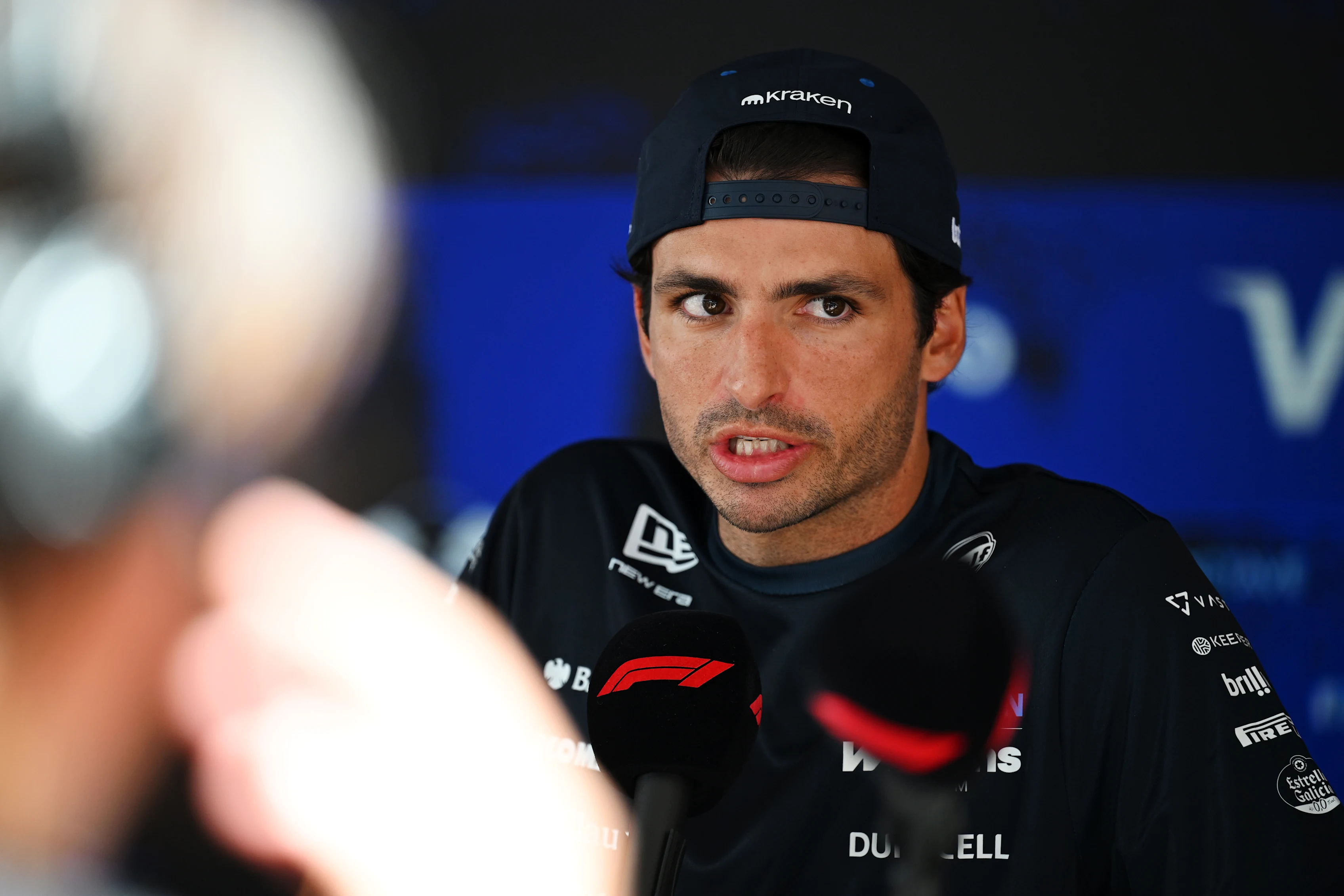 MONTE-CARLO, MONACO - JUNE 04: Carlos Sainz of Spain and Williams talks to the media during