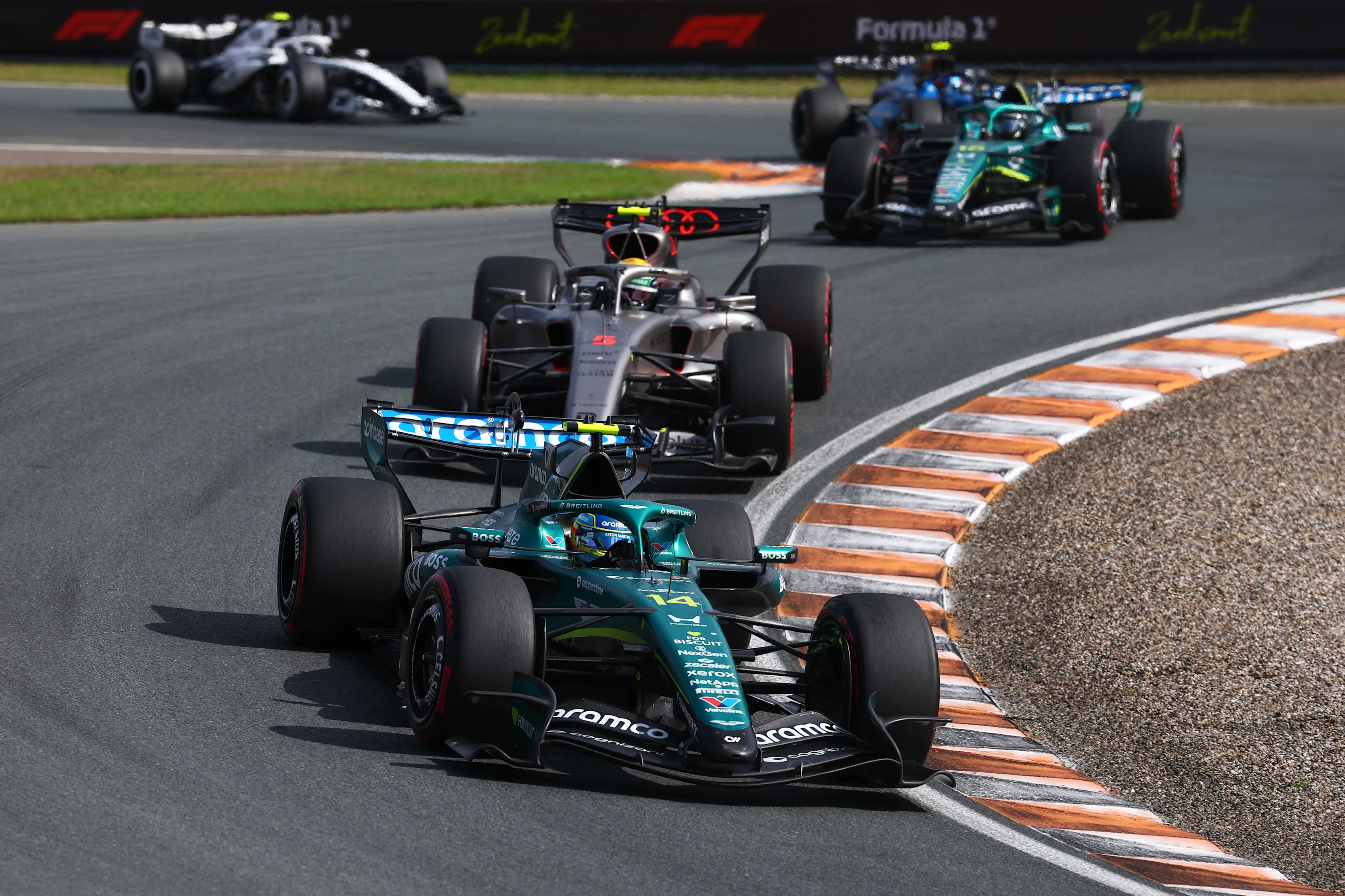 ZANDVOORT, NETHERLANDS - AUGUST 23: Fernando Alonso of Spain driving the (14) Aston Martin F1 Team