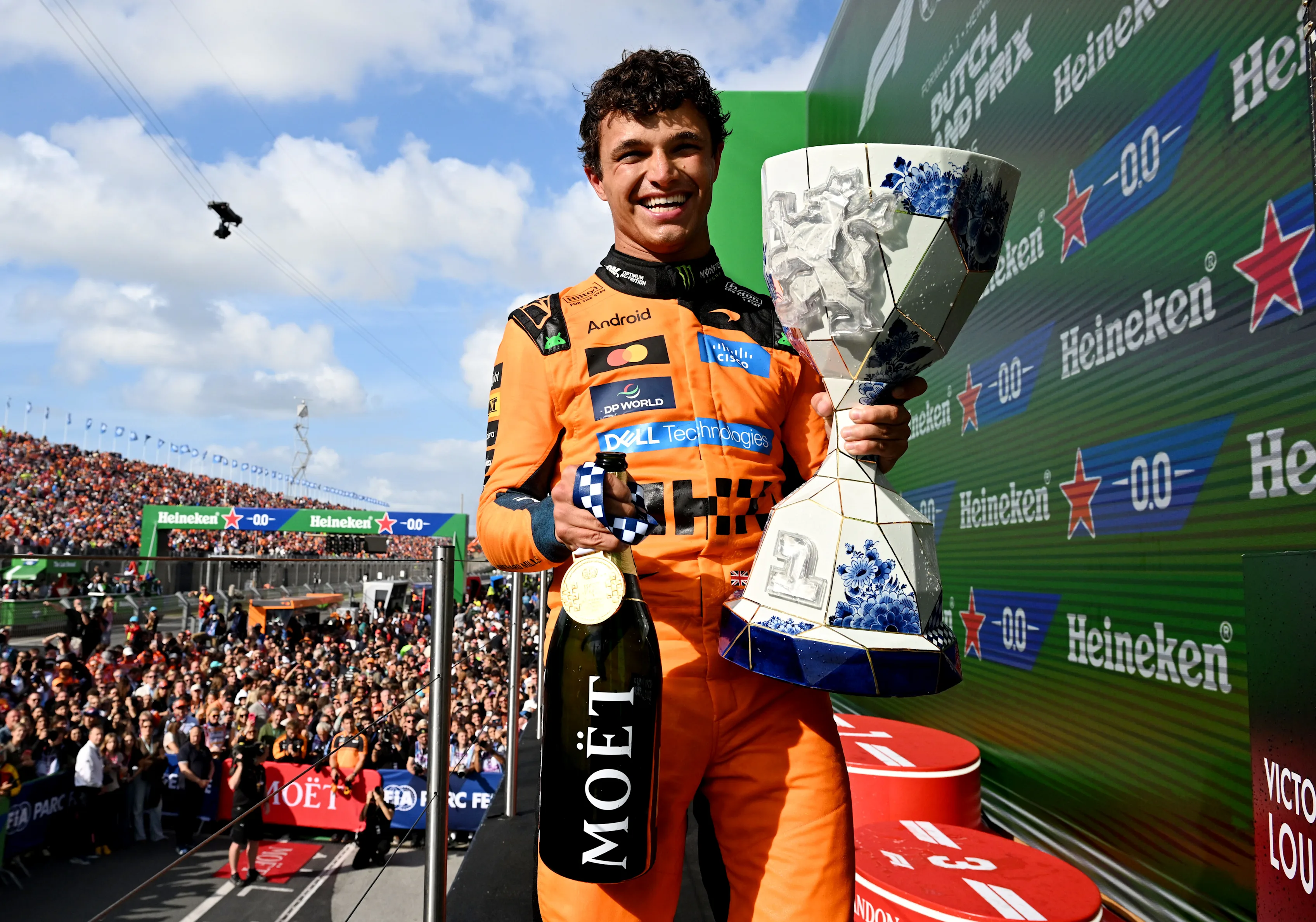 ZANDVOORT, NETHERLANDS - AUGUST 23: Race winner Lando Norris of Great Britain and McLaren on the
