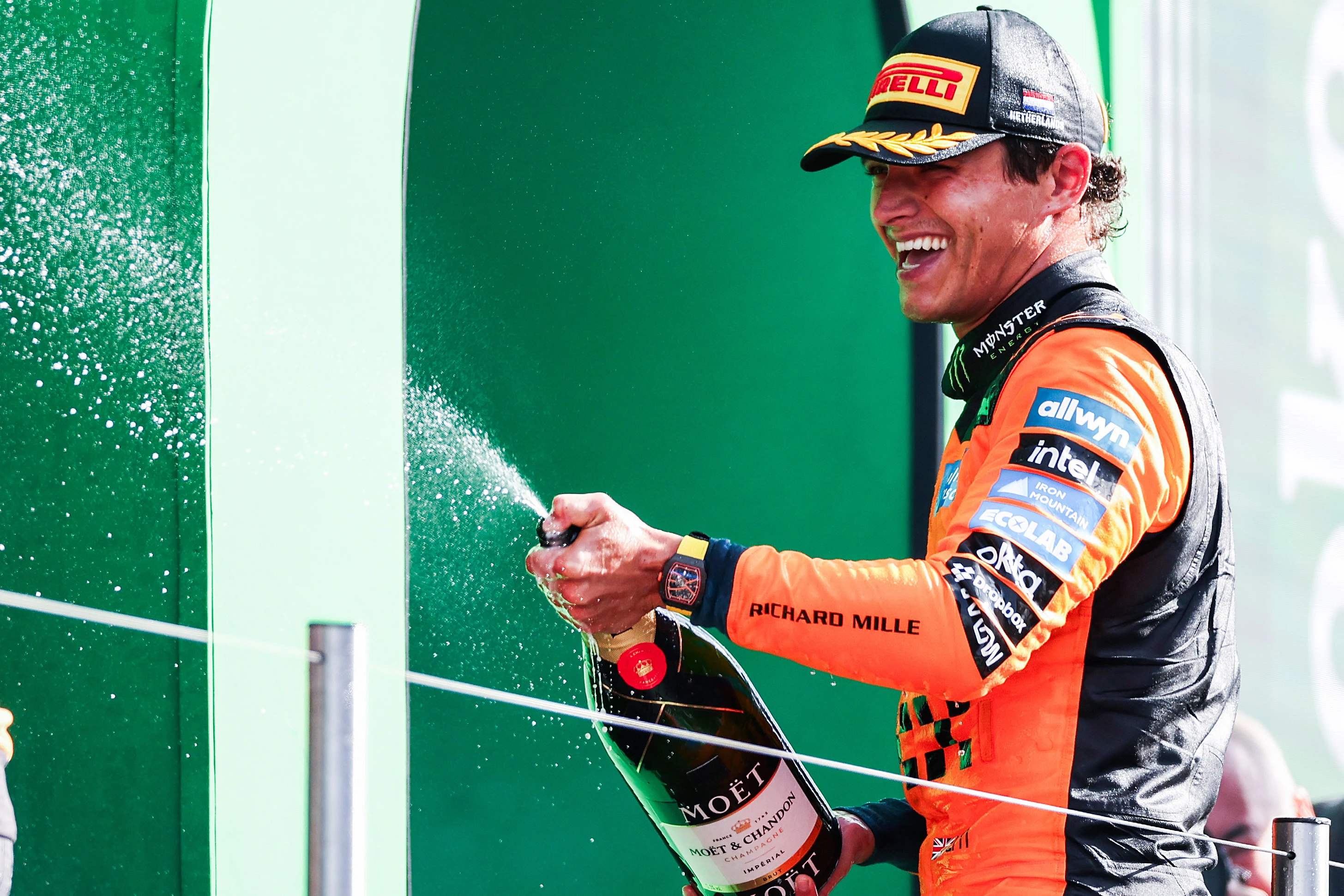 ZANDVOORT, NETHERLANDS - AUGUST 23: Race winner Lando Norris of Great Britain and McLaren