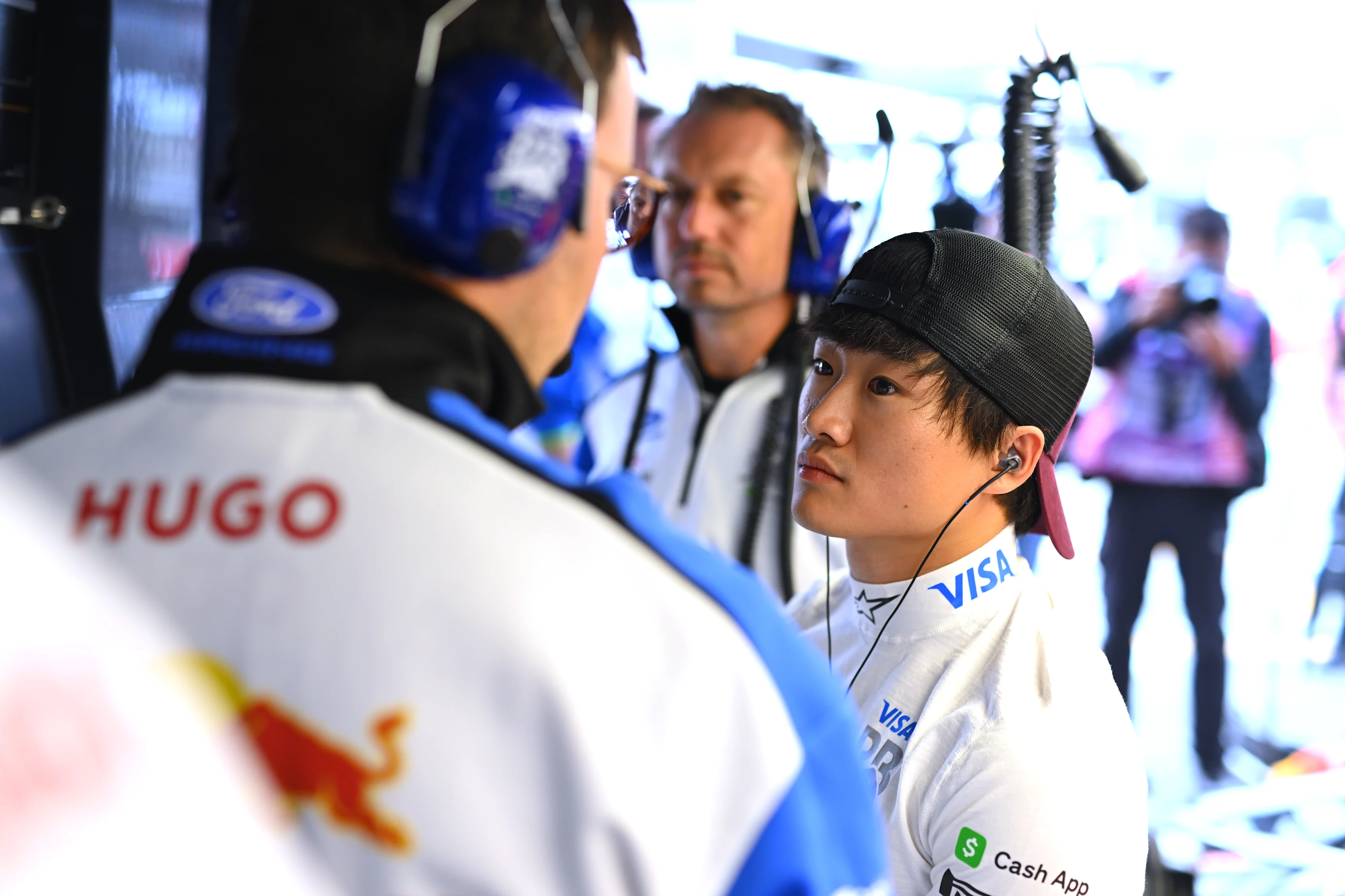 ZANDVOORT, NETHERLANDS - AUGUST 21: Yuki Tsunoda of Japan and Visa Cash App Racing Bulls talks in
