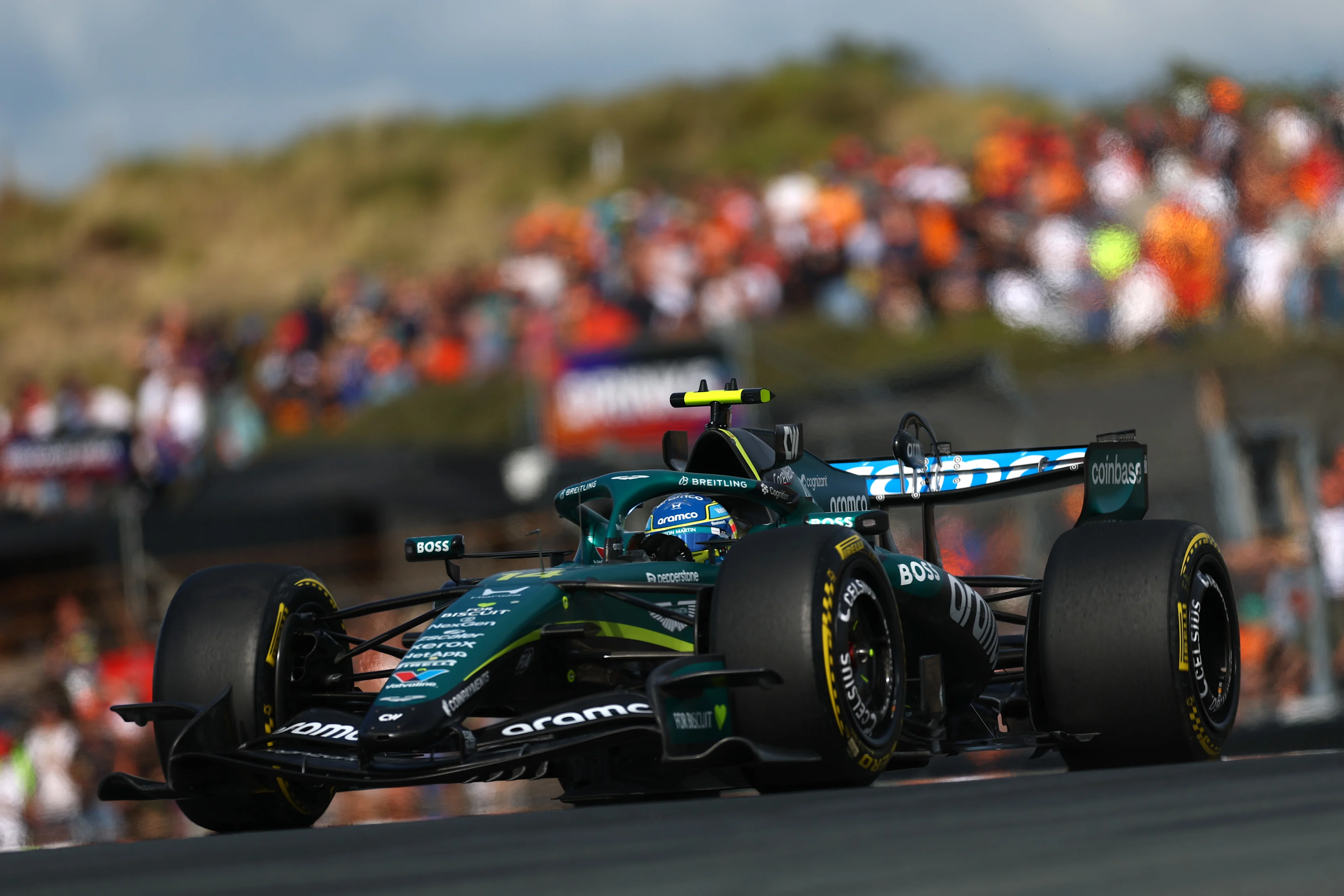 ZANDVOORT, NETHERLANDS - AUGUST 21: Fernando Alonso of Spain driving the (14) Aston Martin F1 Team