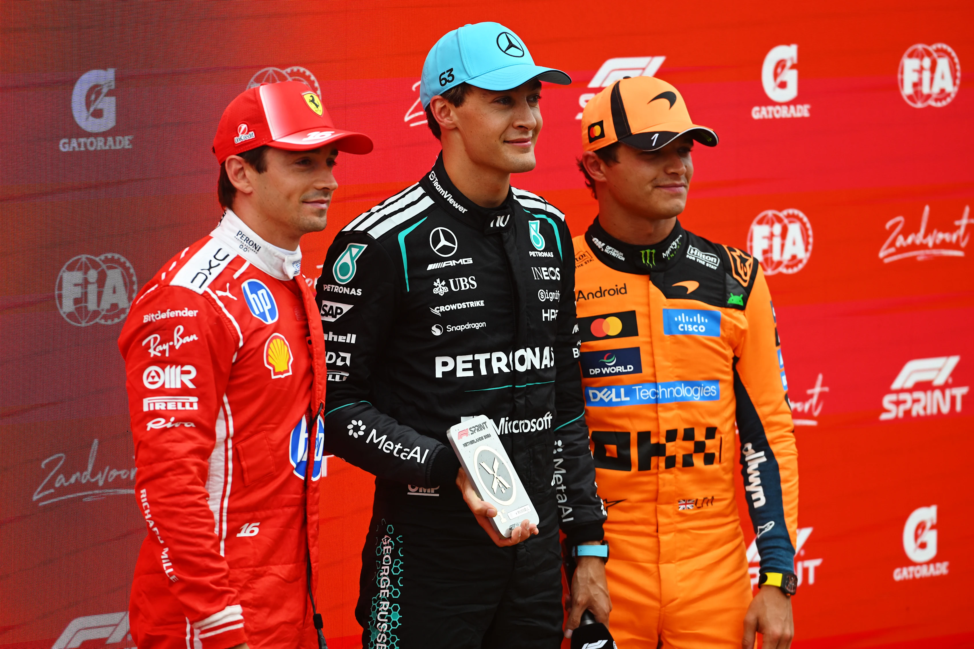 ZANDVOORT, NETHERLANDS - AUGUST 22: Sprint winner George Russell of Great Britain and Mercedes AMG