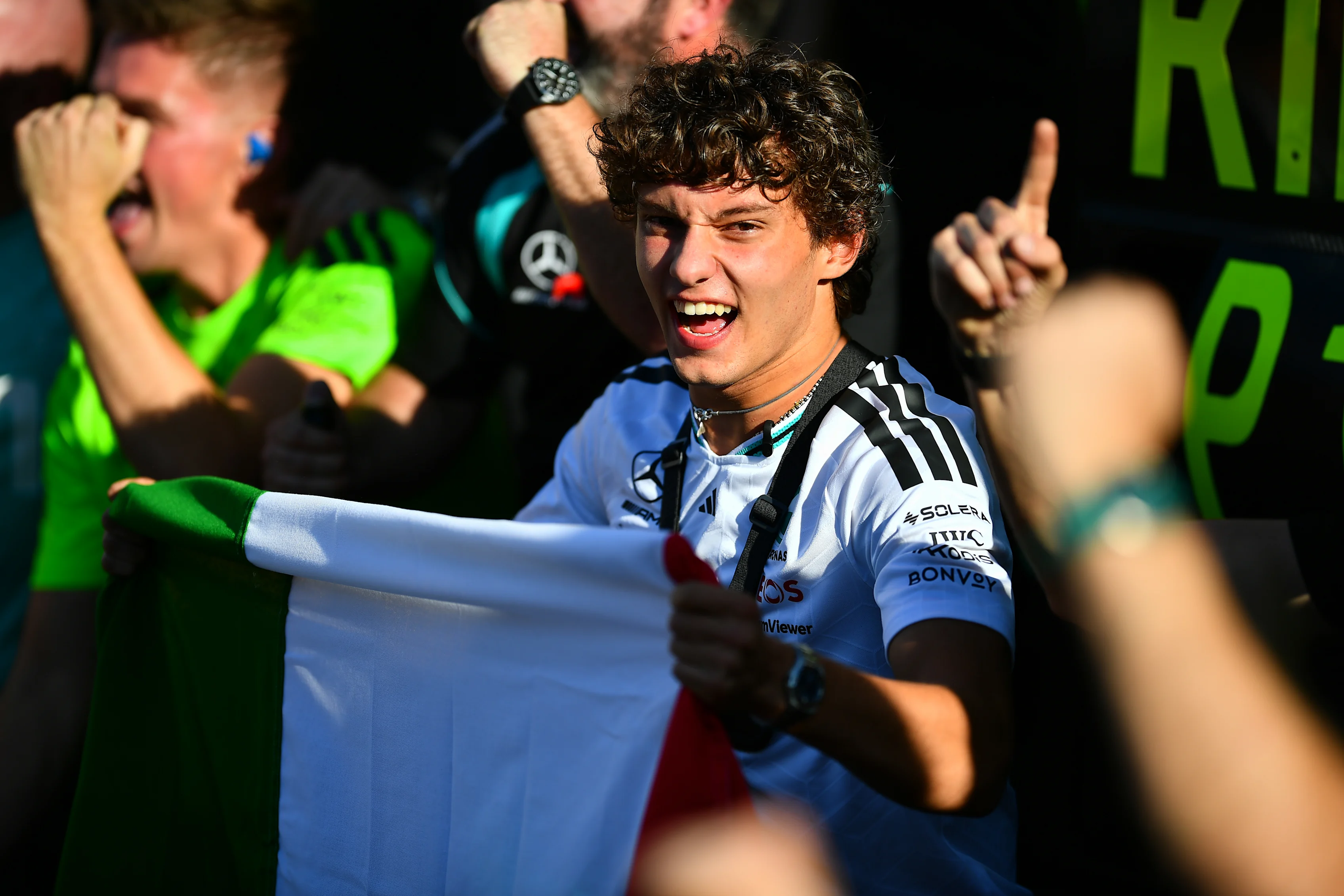 MADRID, SPAIN - SEPTEMBER 13: Race winner Andrea Kimi Antonelli of Italy and Mercedes AMG Petronas