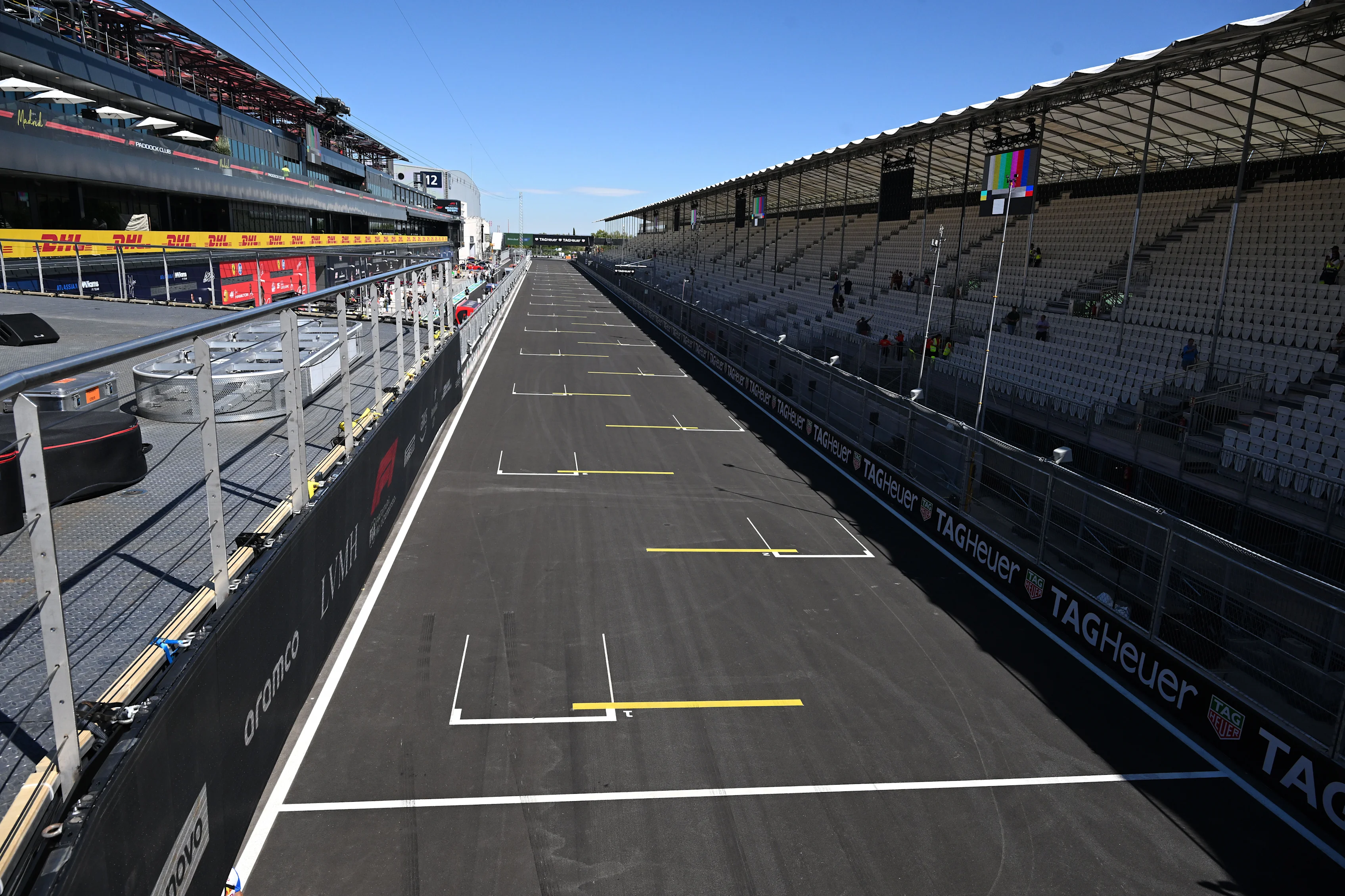 MADRID, SPAIN - SEPTEMBER 10: A general view of the pit straight during previews ahead of the F1