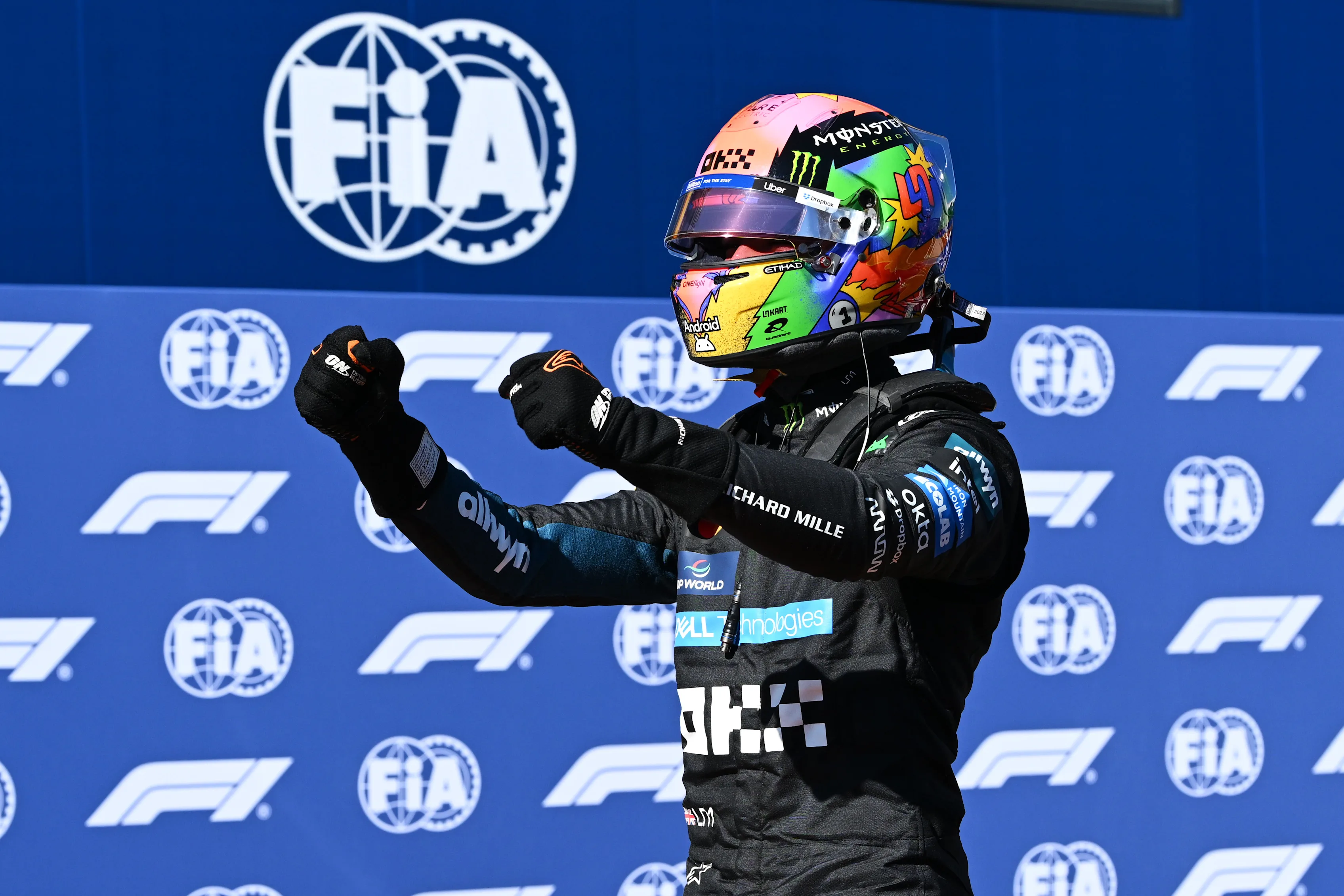 MADRID, SPAIN - SEPTEMBER 12: Pole position qualifier Lando Norris of Great Britain and McLaren