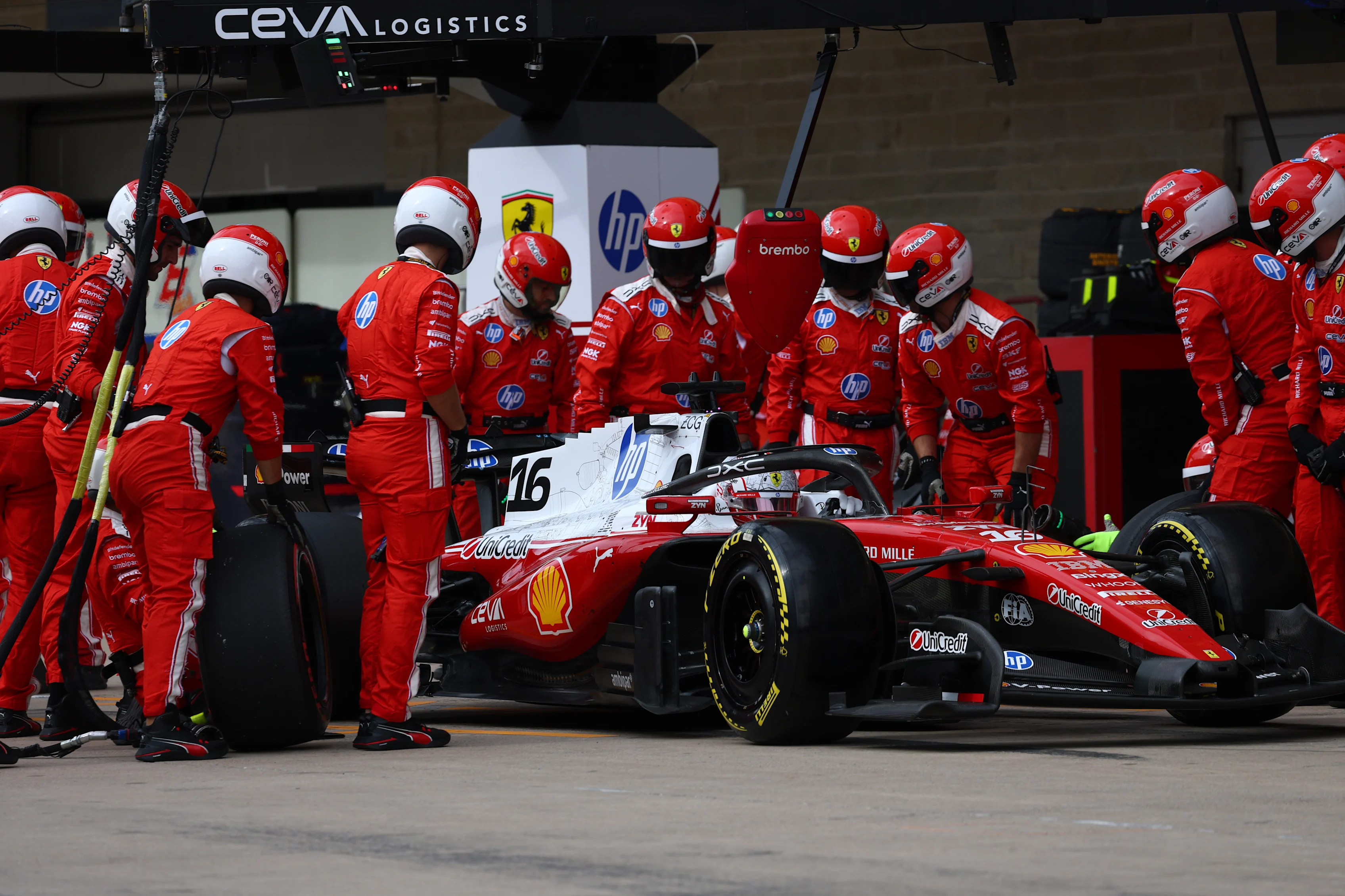AUSTIN, TEXAS - OCTOBER 25: Charles Leclerc of Monaco driving the (16) Scuderia Ferrari SF-26 makes