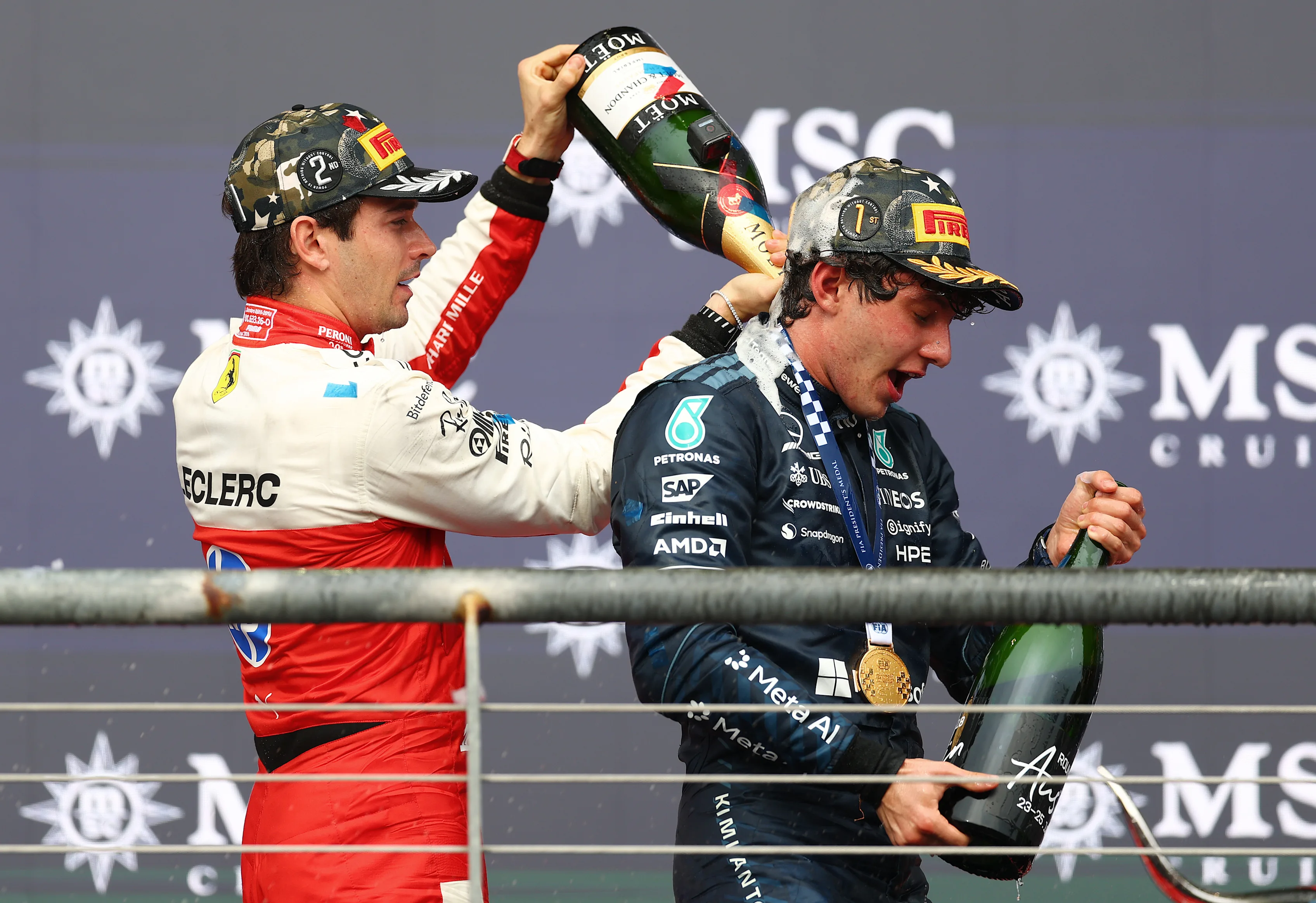 AUSTIN, TEXAS - OCTOBER 25: Race winner Andrea Kimi Antonelli of Italy and Mercedes AMG Petronas F1