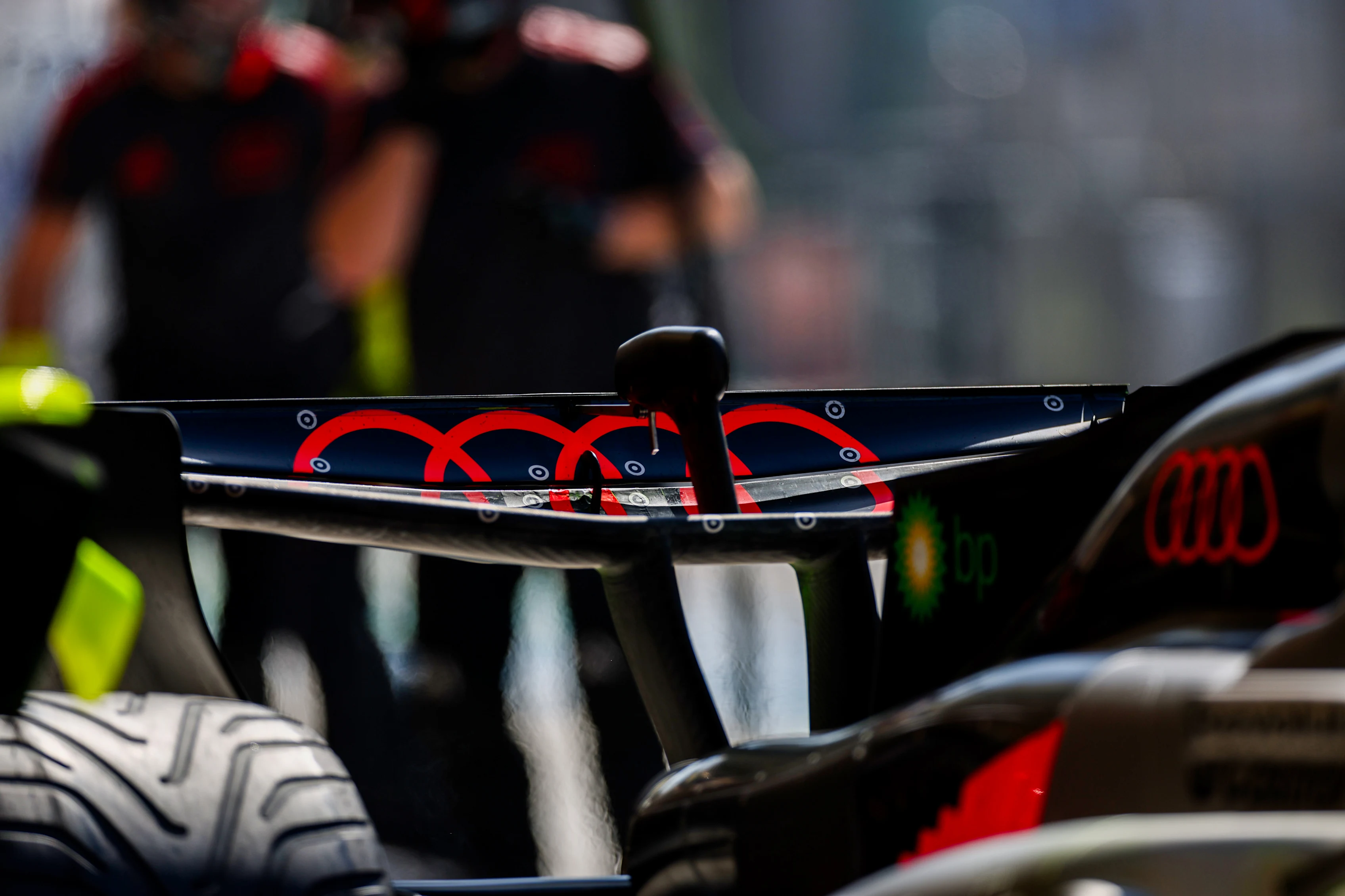 BAHRAIN, BAHRAIN - FEBRUARY 18: The rear wing of the Audi R26 during day one of F1 Testing at