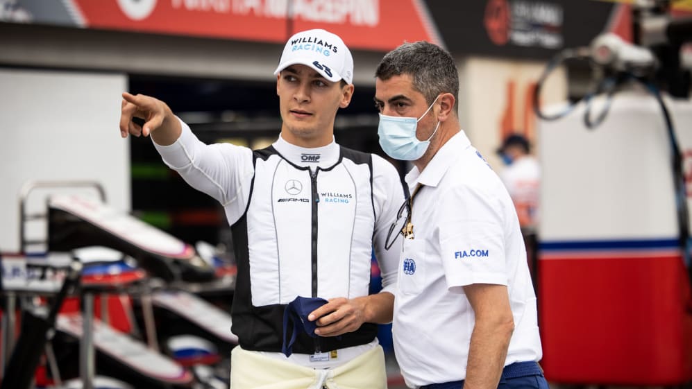 (L to R): George Russell (GBR) Williams Racing with Michael Masi (AUS) FIA Race Director.
French
