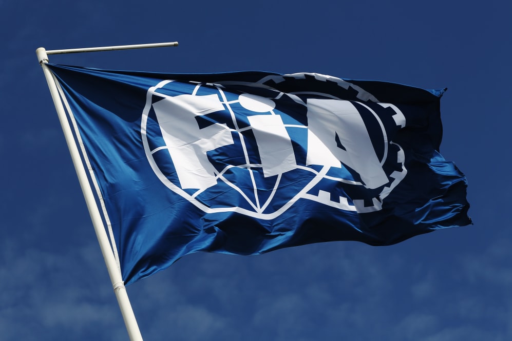 NORTHAMPTON, ENGLAND - APRIL 15: The flag of the F.I.A., the Federation Internationale de