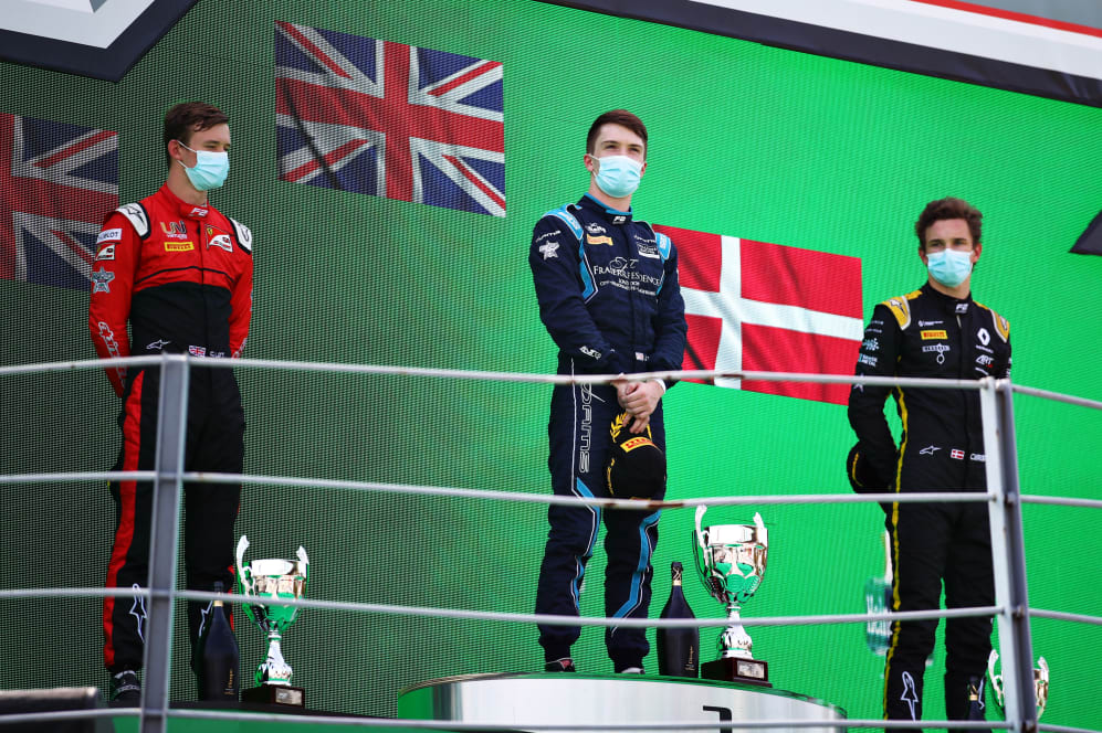 MONZA, ITALY - SEPTEMBER 06: Race winner Dan Ticktum of Great Britain and DAMS, second placed