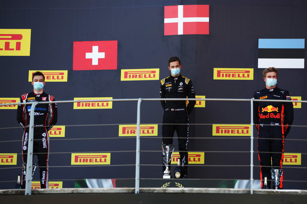 SCARPERIA, ITALY - SEPTEMBER 13: Race winner Christian Lundgaard of Denmark and ART Grand Prix,