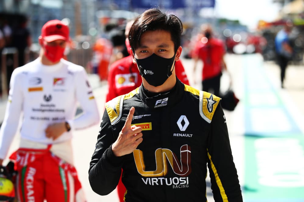 SOCHI, RUSSIA - SEPTEMBER 27: Race winner Guanyu Zhou of China and UNI-Virtuosi Racing celebrates