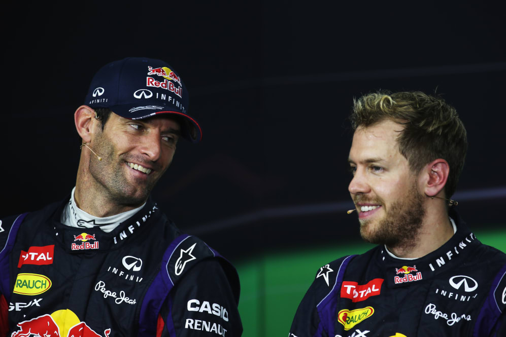 SAO PAULO, BRAZIL - NOVEMBER 24: Race winner Sebastian Vettel (R) of Germany and Infiniti Red Bull