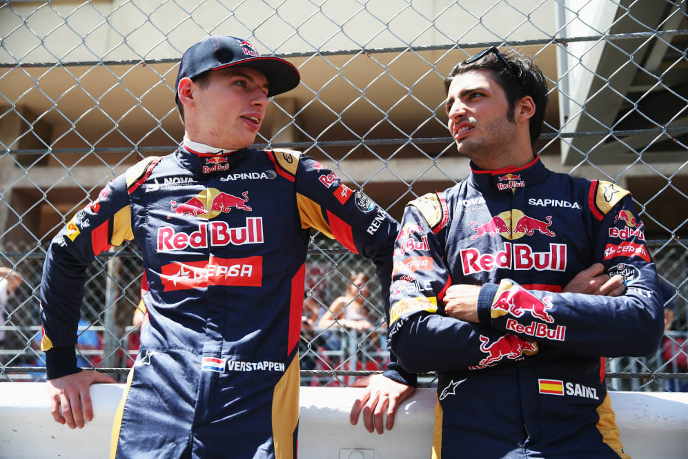MONTE-CARLO, MONACO - MAY 22: (L-R) Max Verstappen of Netherlands and Scuderia Toro Rosso and
