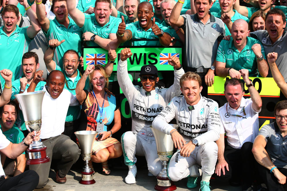 MONZA, ITALY - SEPTEMBER 07: Mercedes GP teammates Lewis Hamilton of Great Britain and Mercedes GP