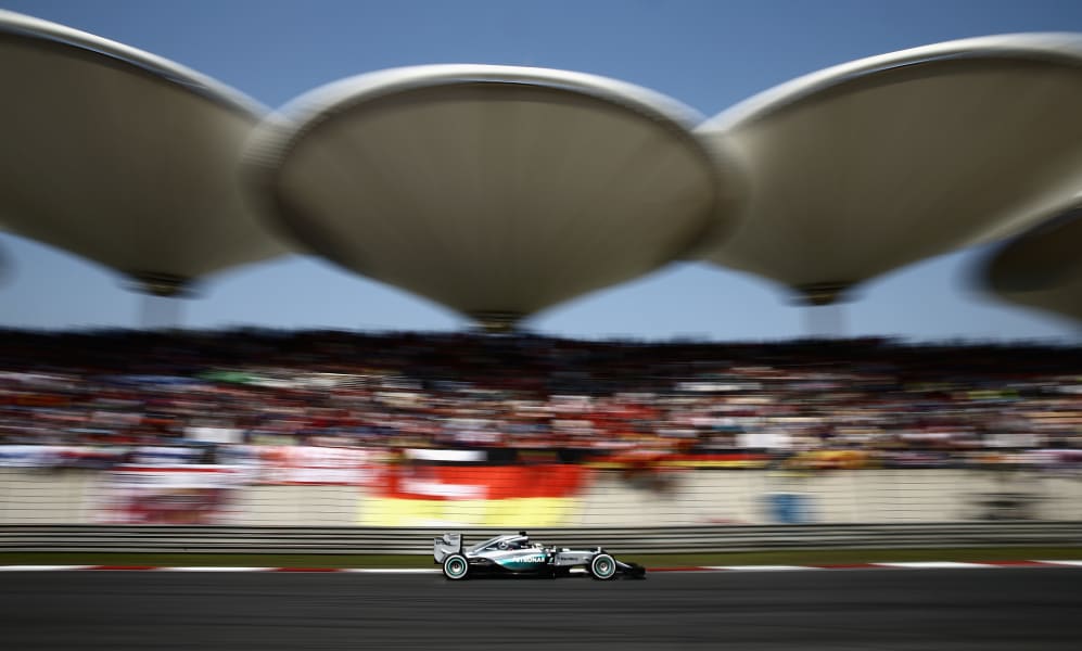 SHANGHAI, CHINA - APRIL 12: Lewis Hamilton of Great Britain and Mercedes GP drives during the